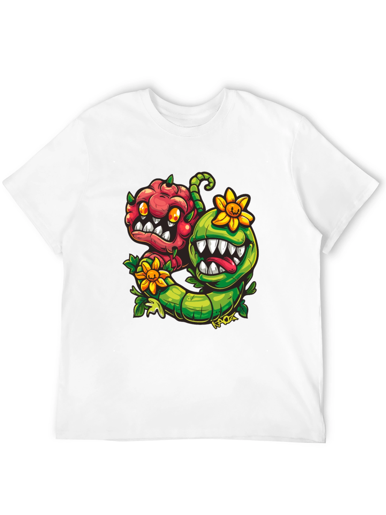 Cartoon Monster Plant T-Shirt - Black