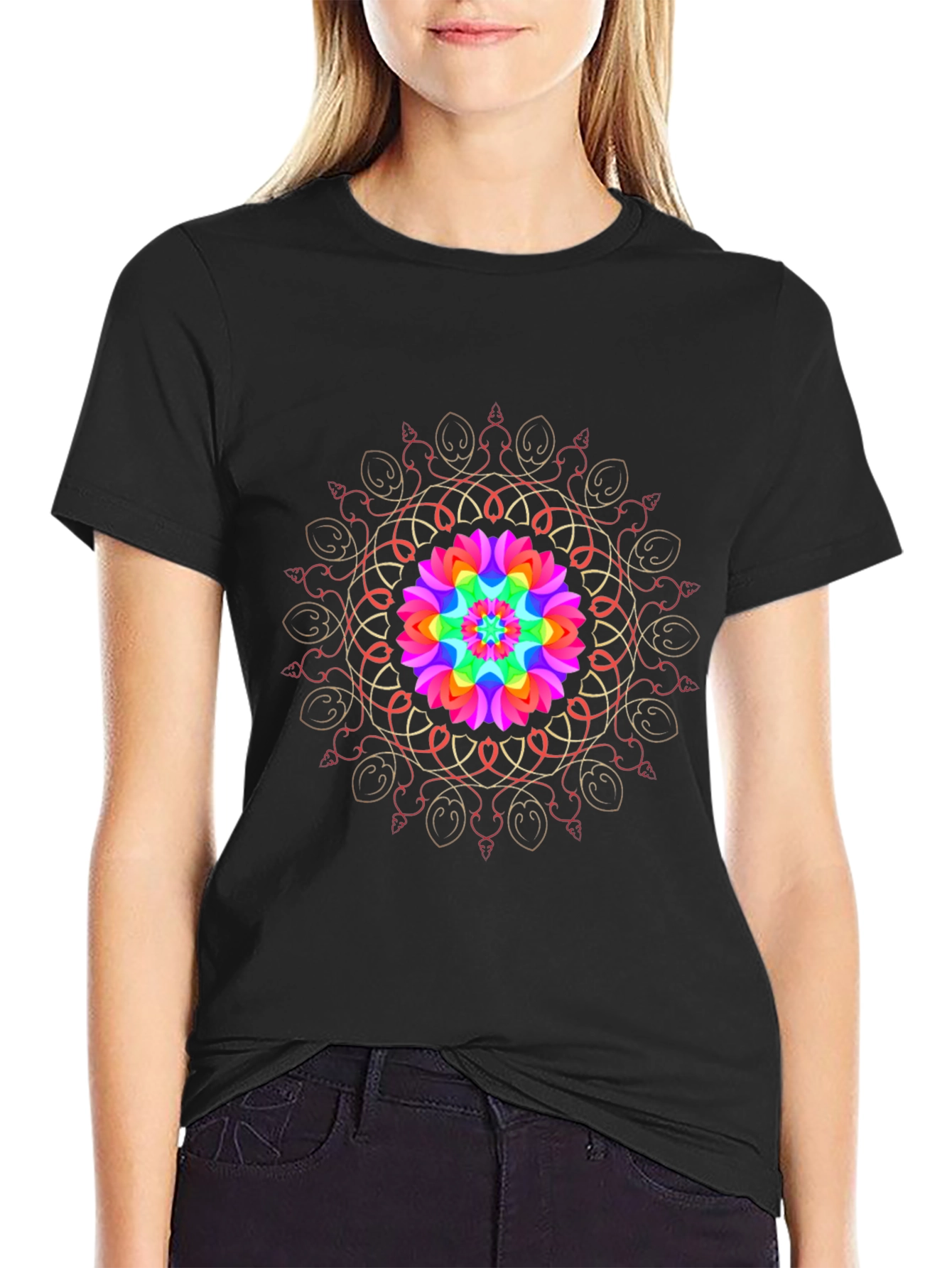 Rainbow Mandala Black T-Shirt