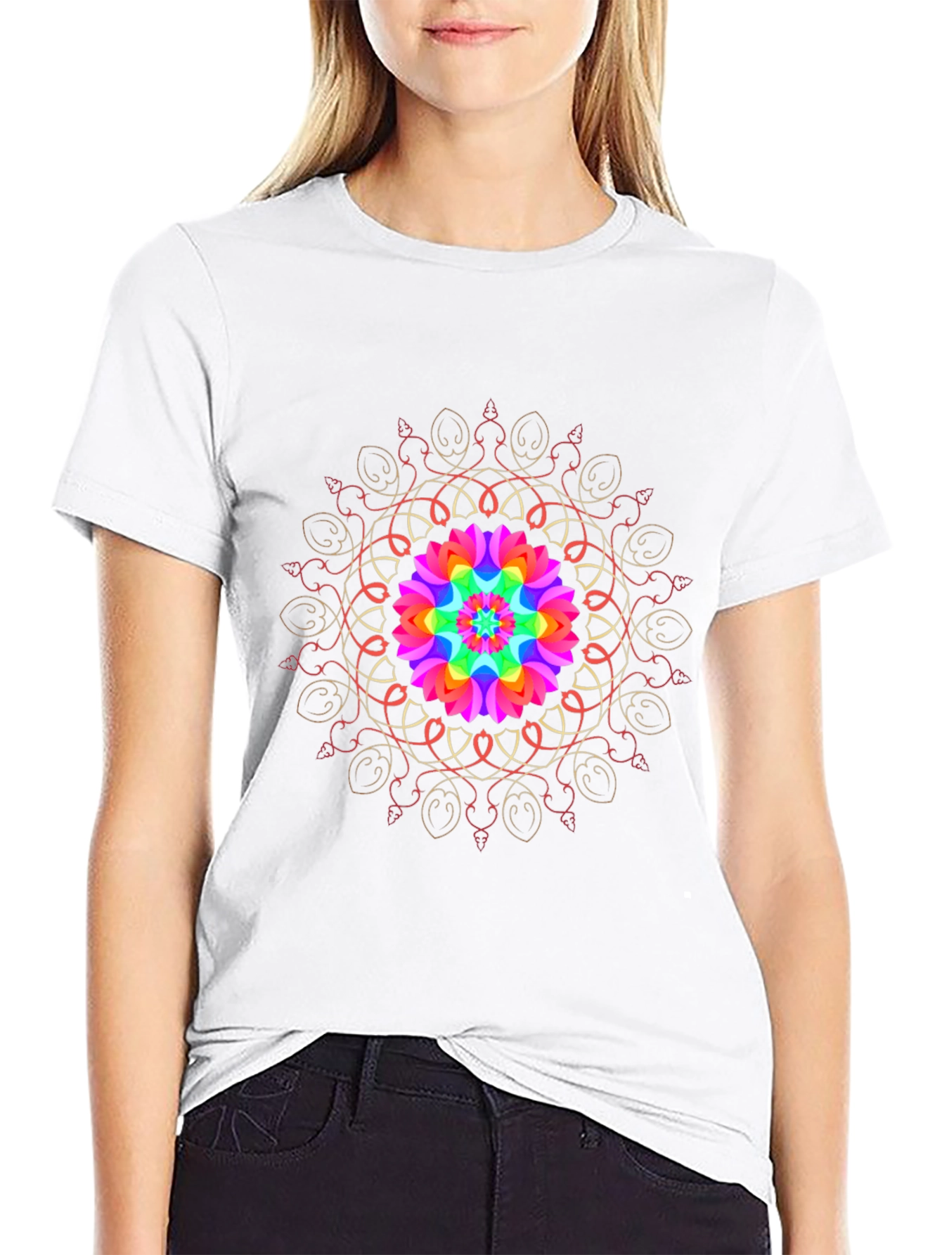 Rainbow Mandala Black T-Shirt