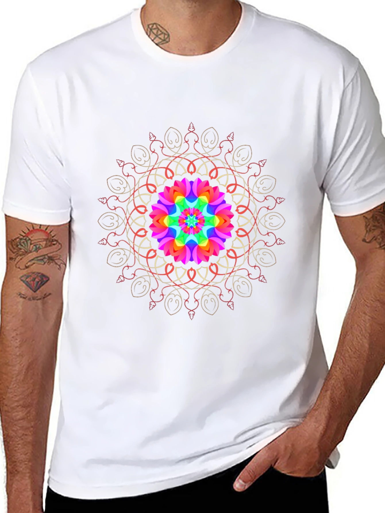 Rainbow Mandala Black T-Shirt