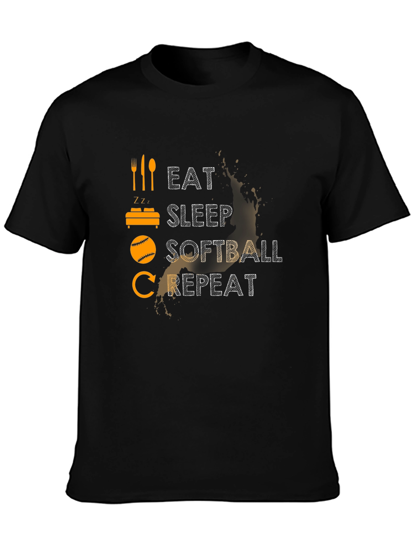 Eat Sleep Softball Repeat T-Shirt - Black Cotton Tee