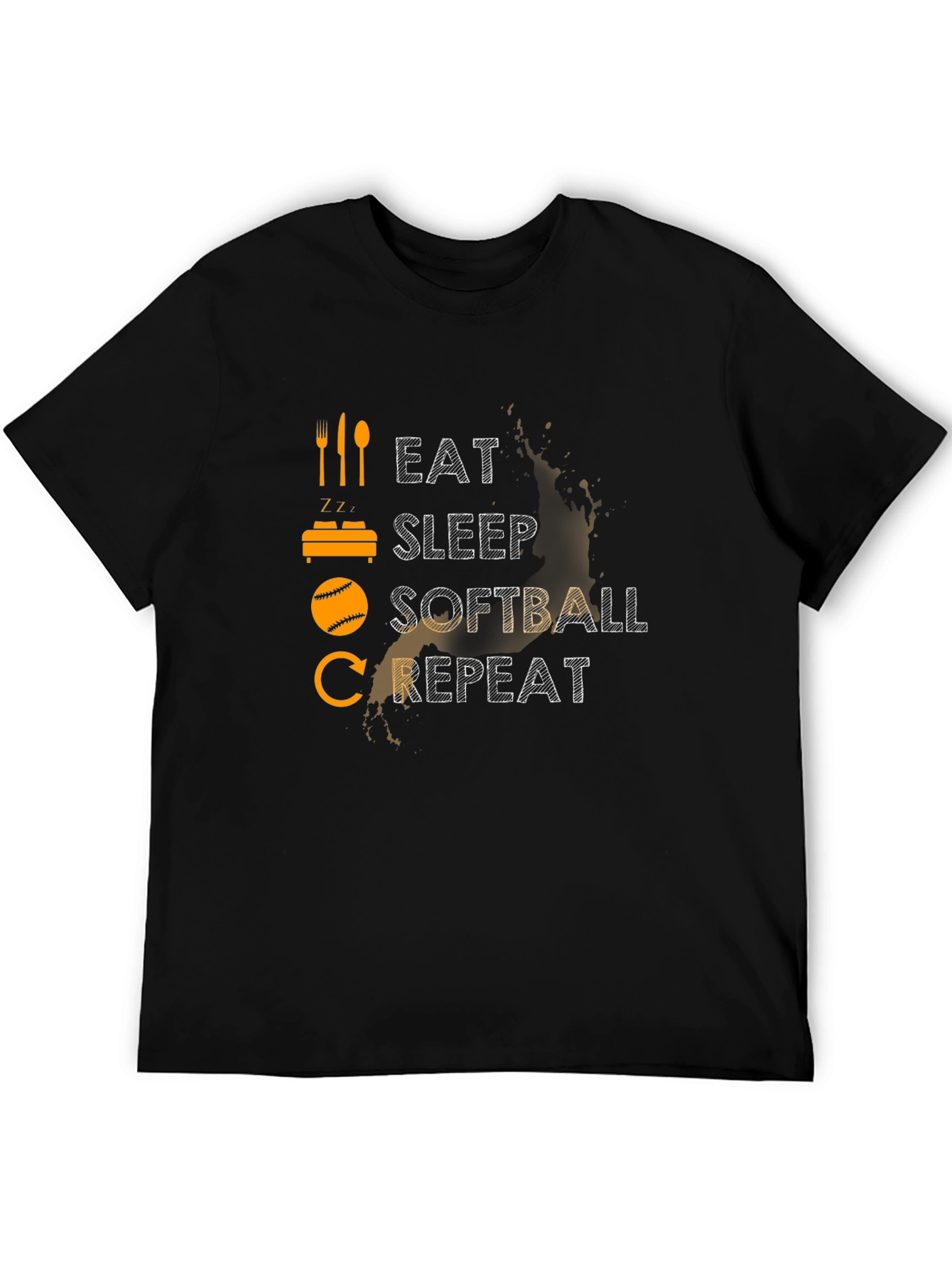 Eat Sleep Softball Repeat T-Shirt - Black Cotton Tee
