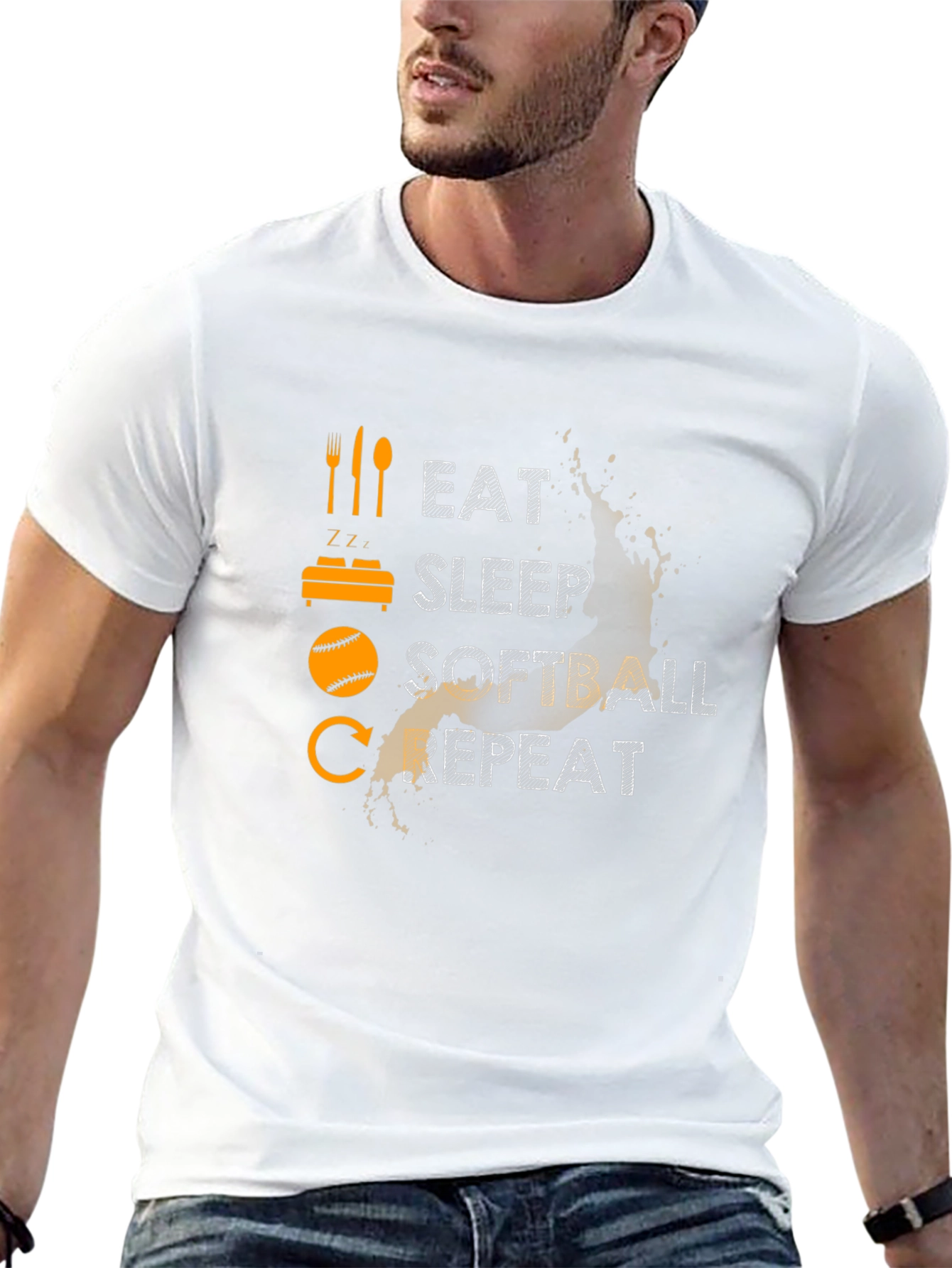 Eat Sleep Softball Repeat T-Shirt - Black Cotton Tee