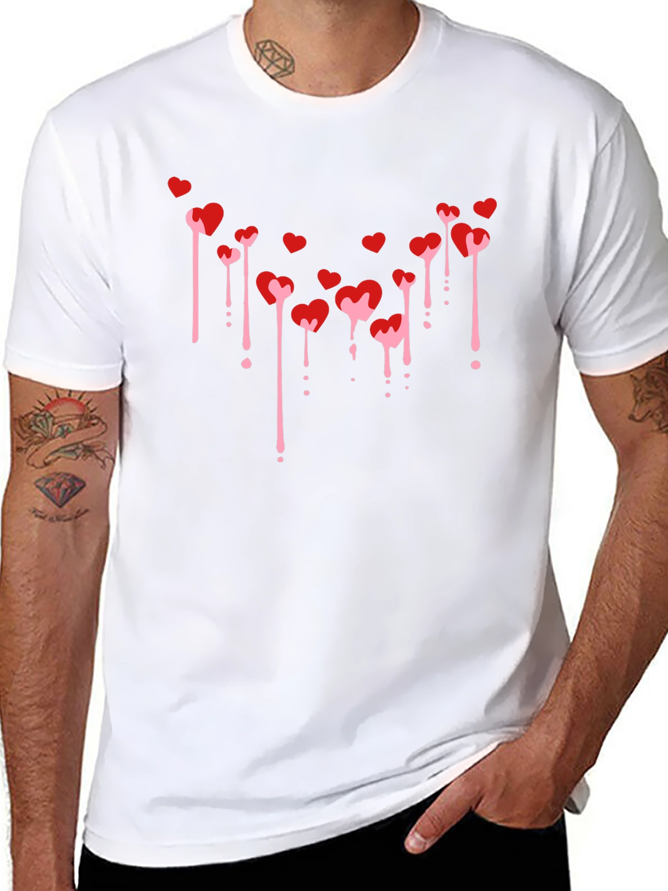 Mens Black T-Shirt with Dripping Hearts