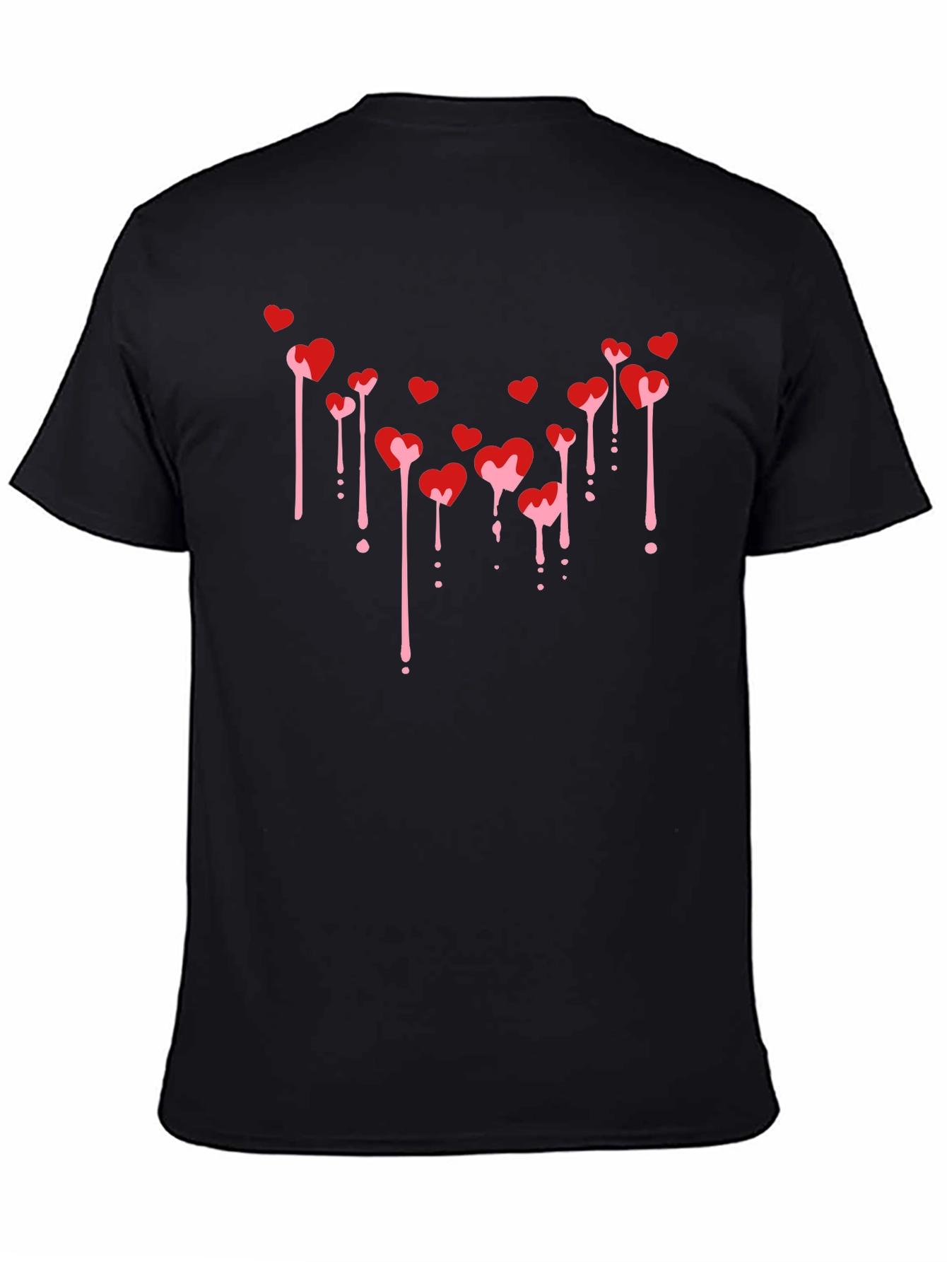 Mens Black T-Shirt with Dripping Hearts