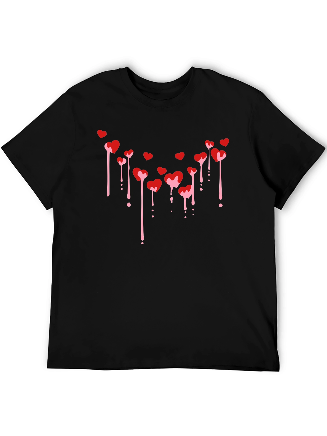 Mens Black T-Shirt with Dripping Hearts