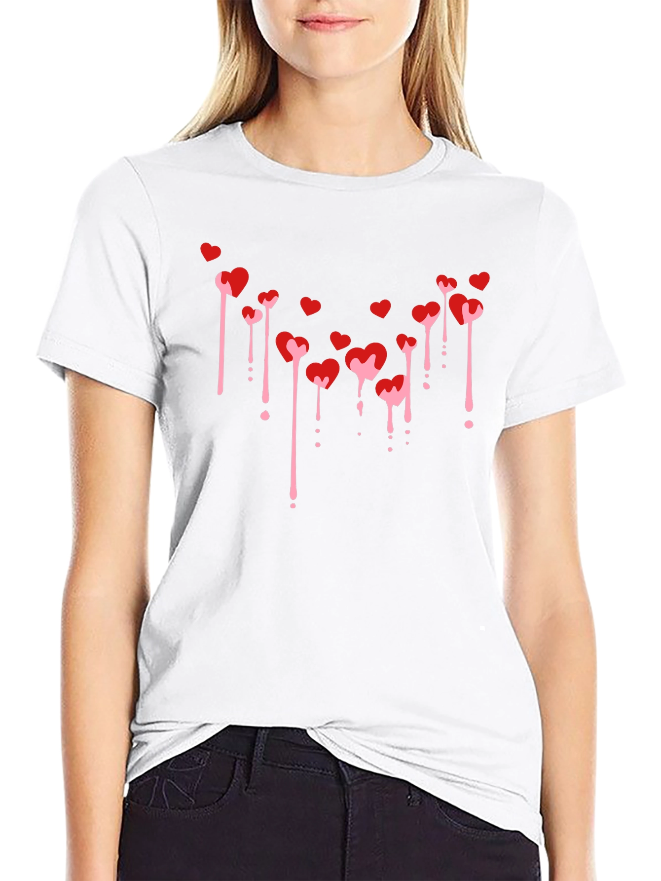 Mens Black T-Shirt with Dripping Hearts