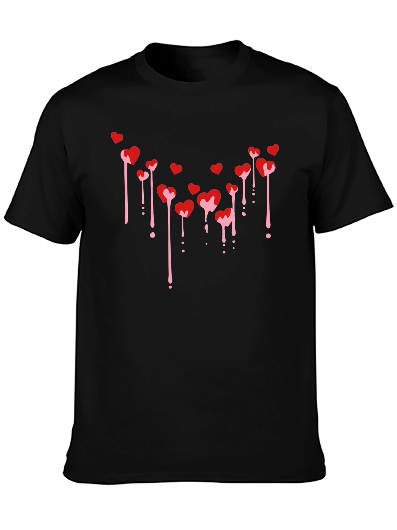Mens Black T-Shirt with Dripping Hearts