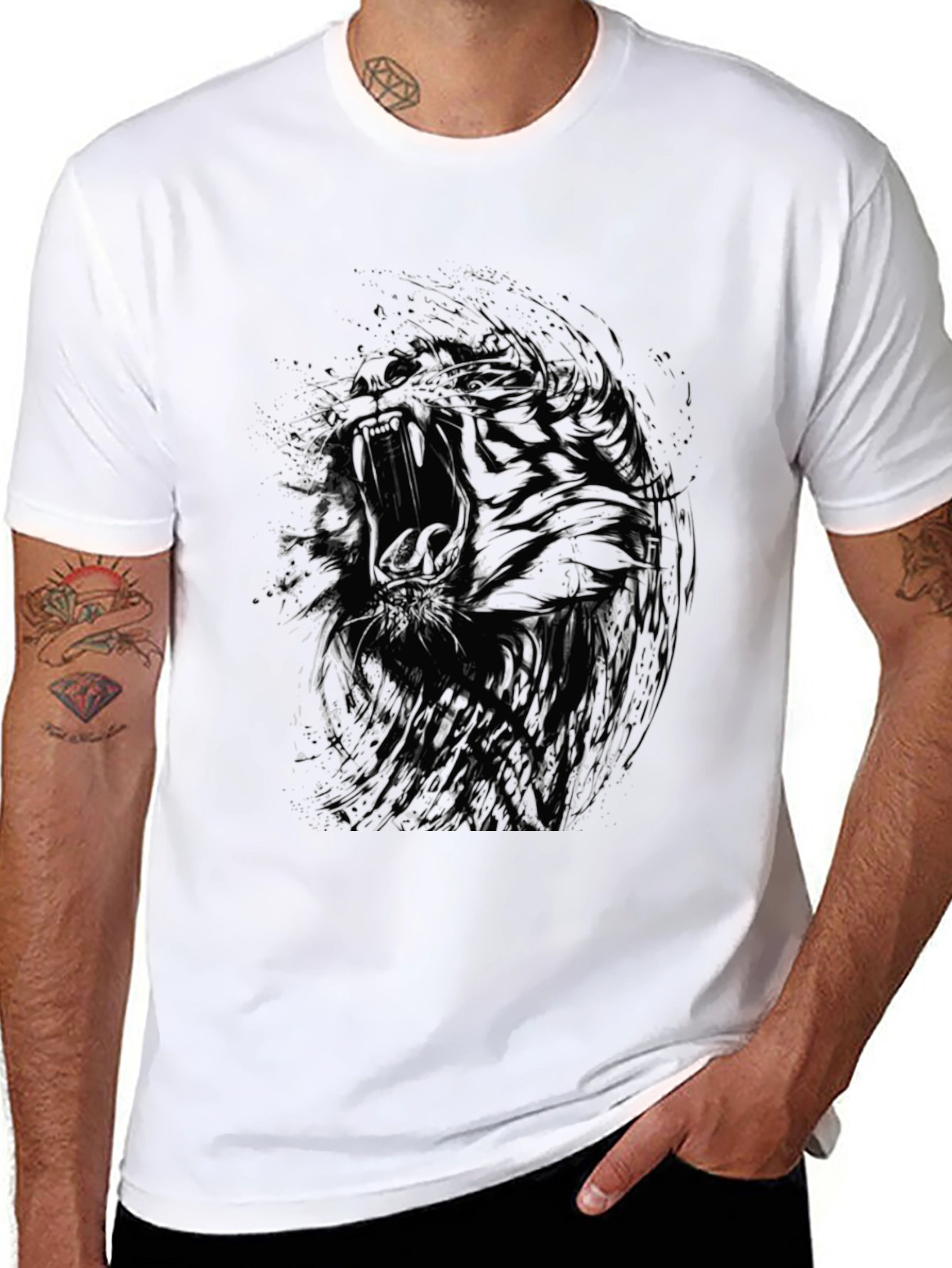 Abstract Tiger Graphic Print Crew Neck T-Shirt