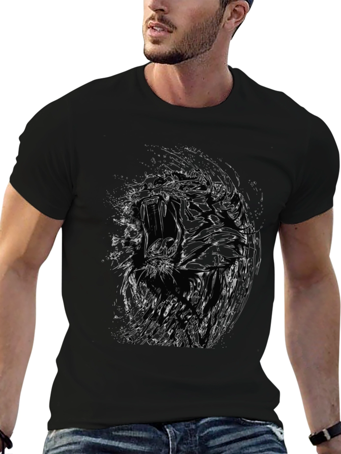 Abstract Tiger Graphic Print Crew Neck T-Shirt