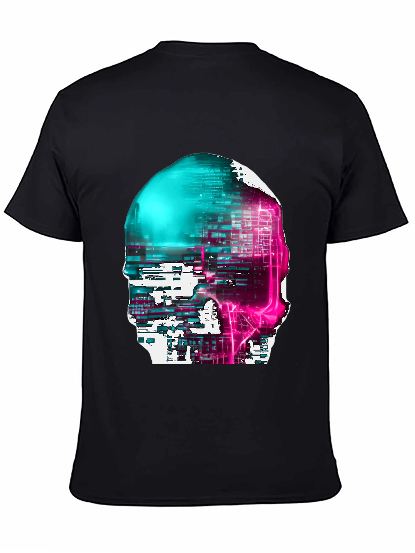 Cyberpunk Skull Graphic Tee - Black Cotton Blend