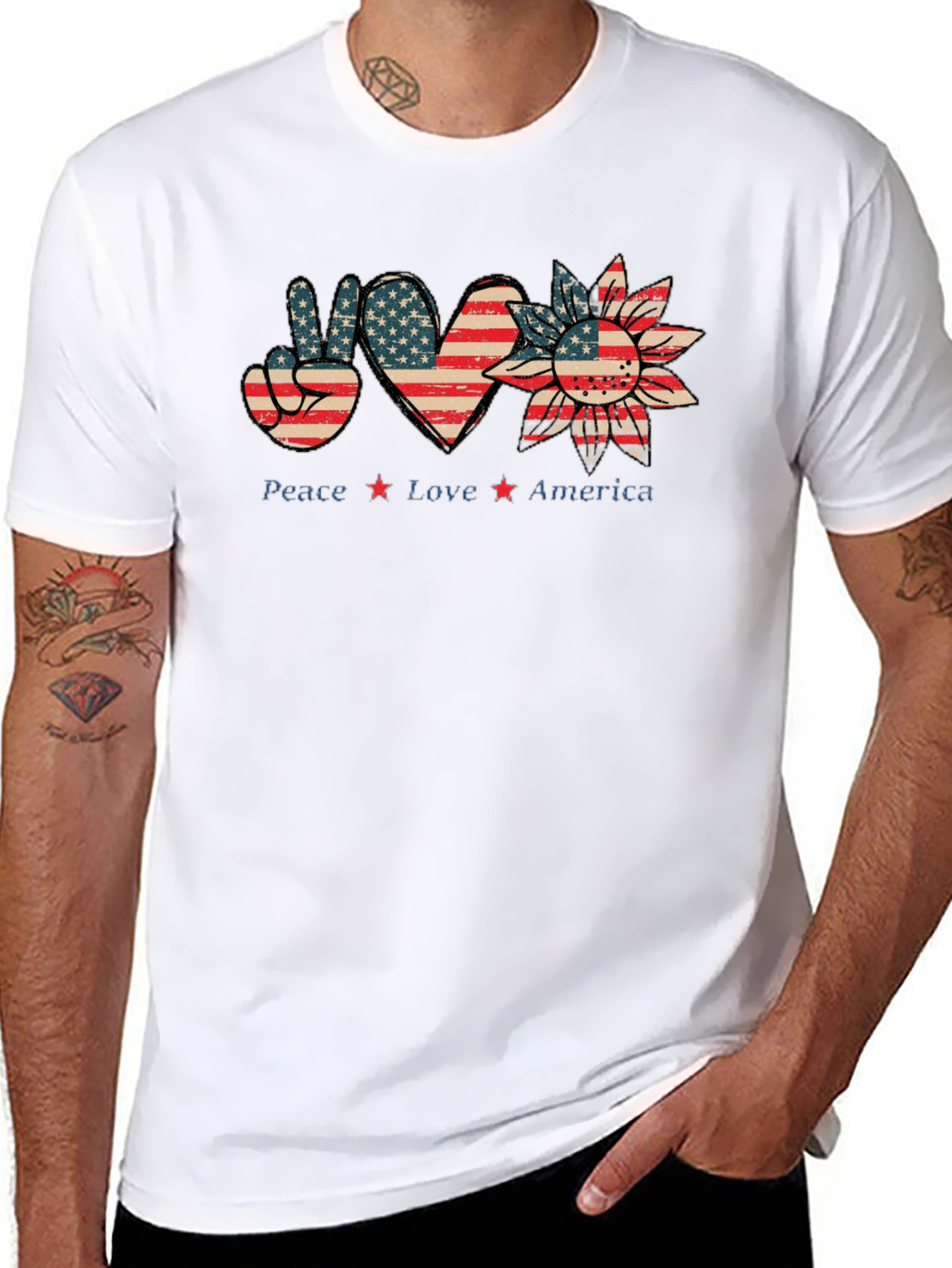 Patriotic Peace Love America Graphic T-Shirt