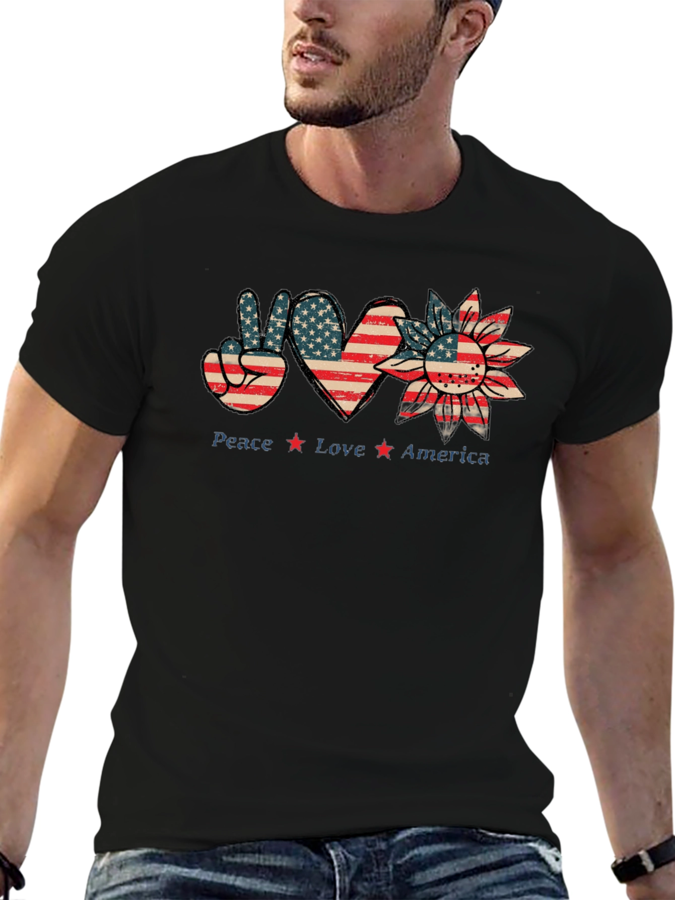 Patriotic Peace Love America Graphic T-Shirt