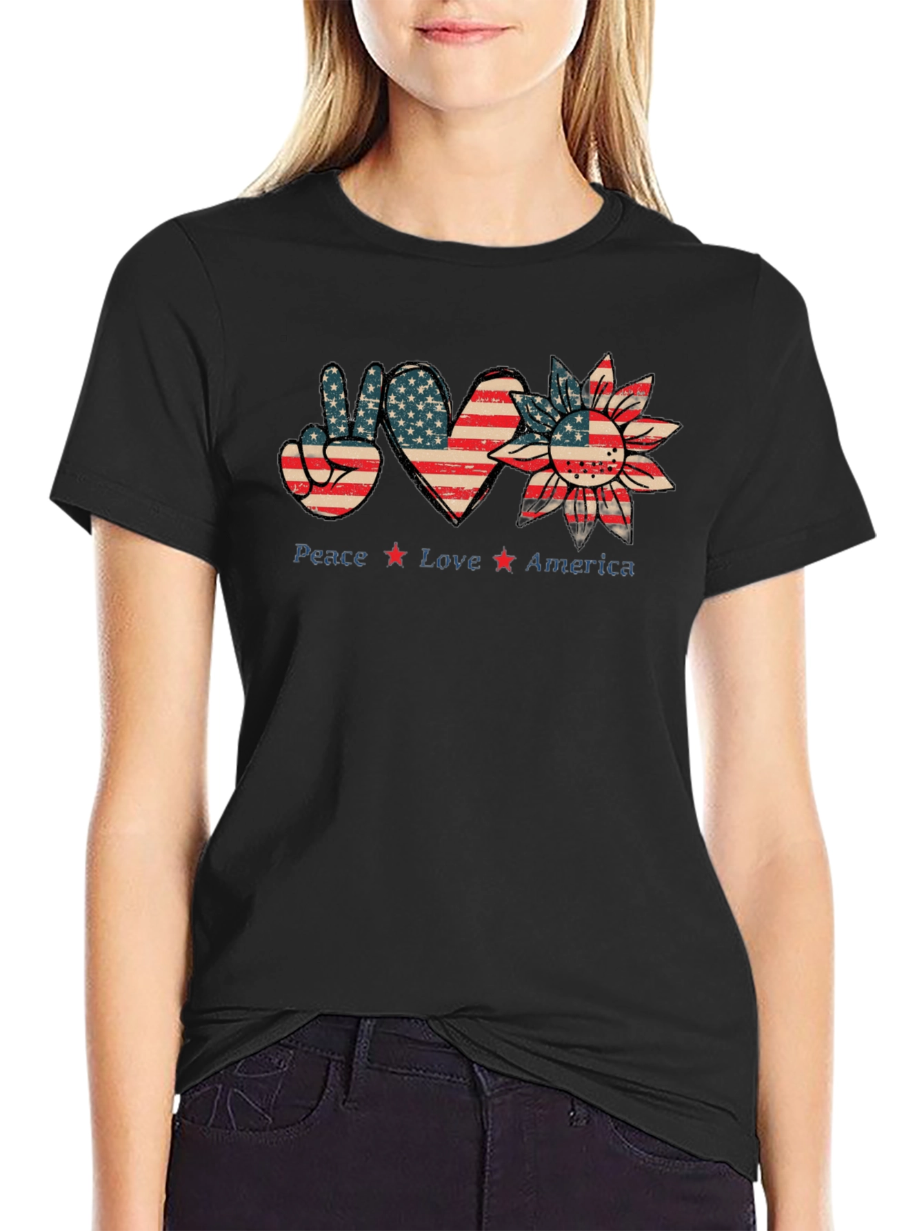 Patriotic Peace Love America Graphic T-Shirt