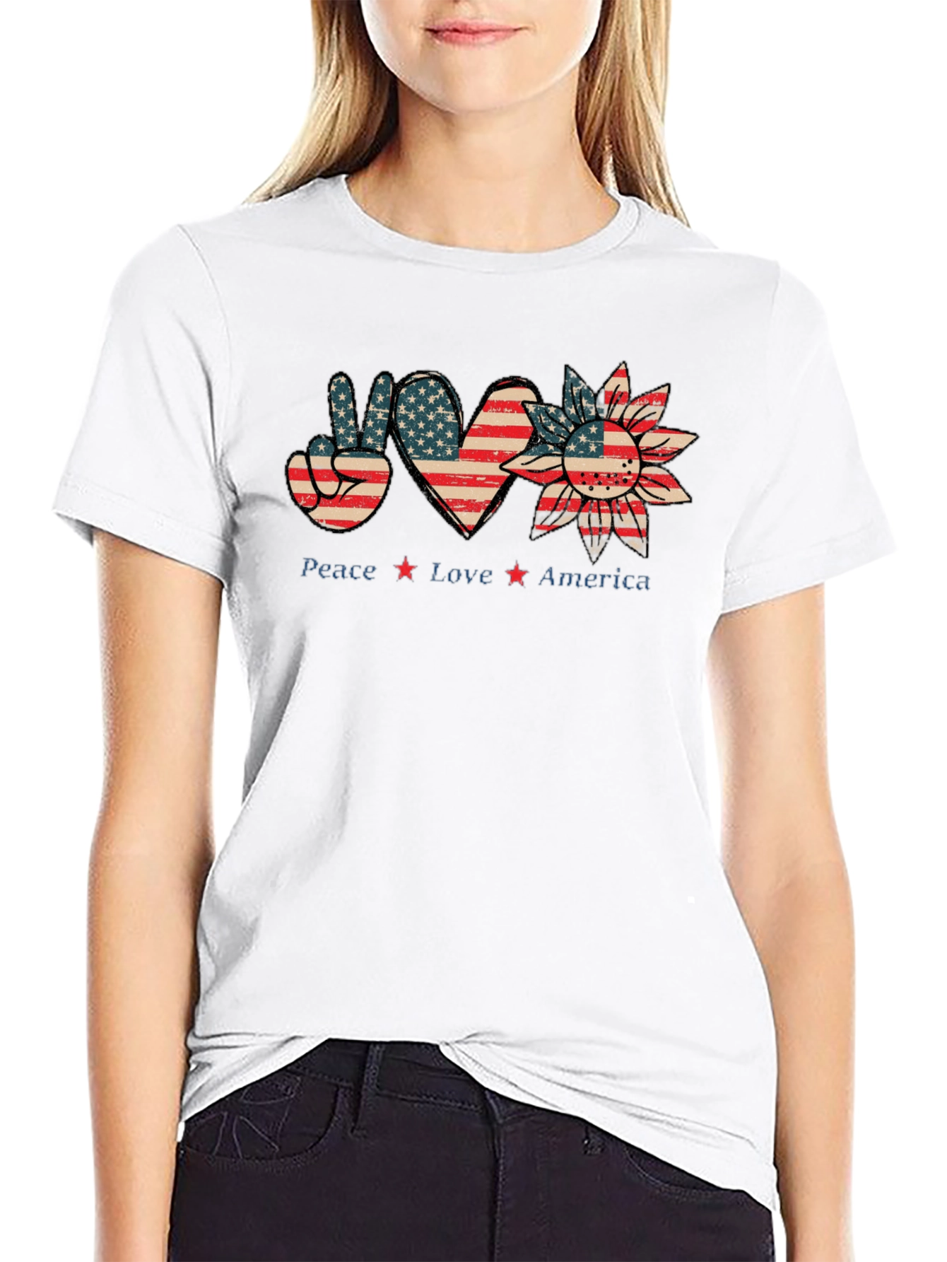Patriotic Peace Love America Graphic T-Shirt