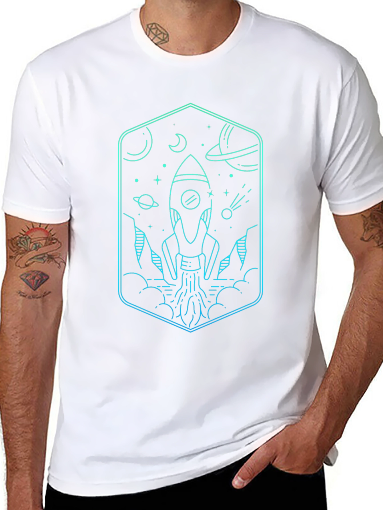 Space Rocket Graphic Tee - Black Cotton Blend