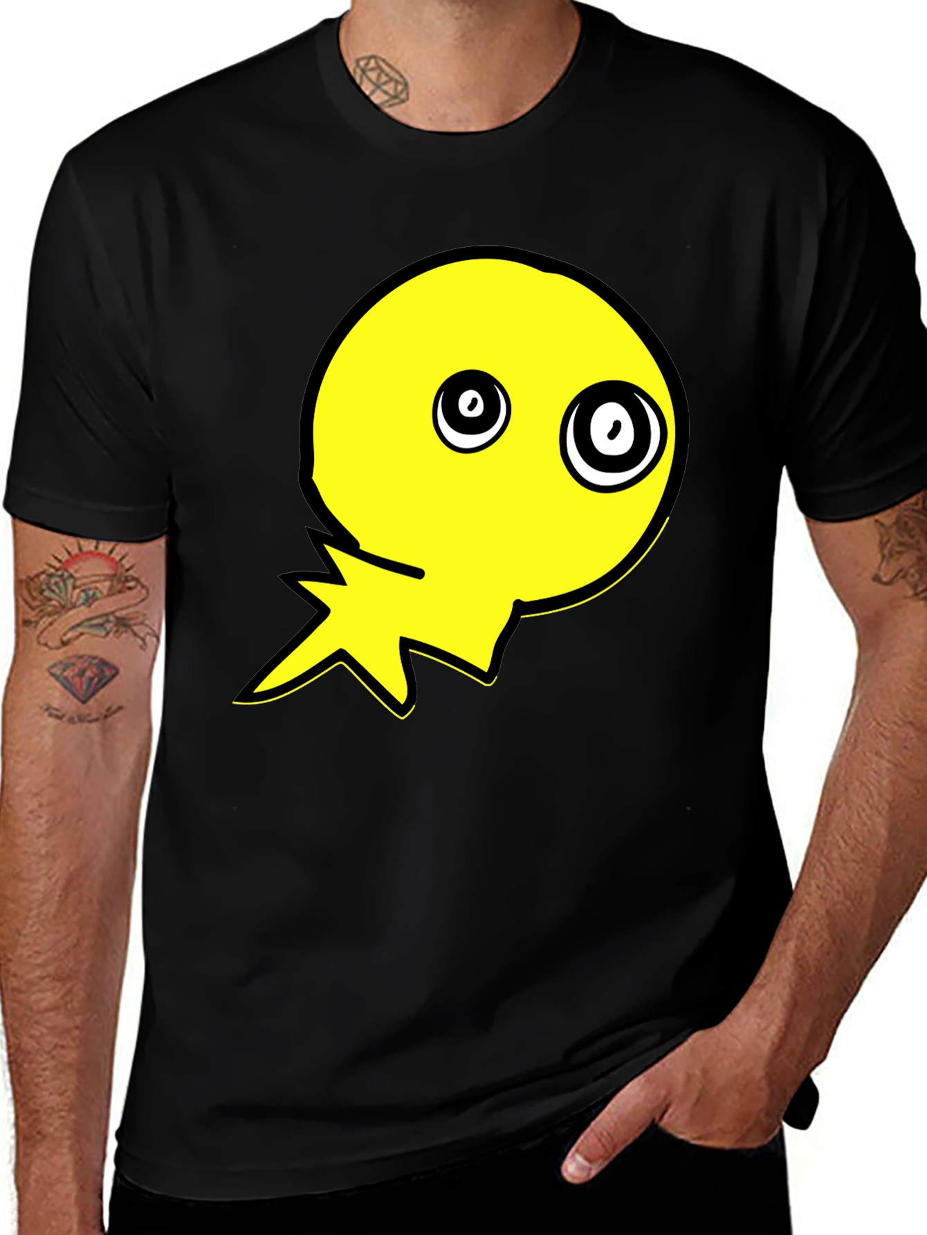 Crazy Eye Yellow Graphic Black T-Shirt
