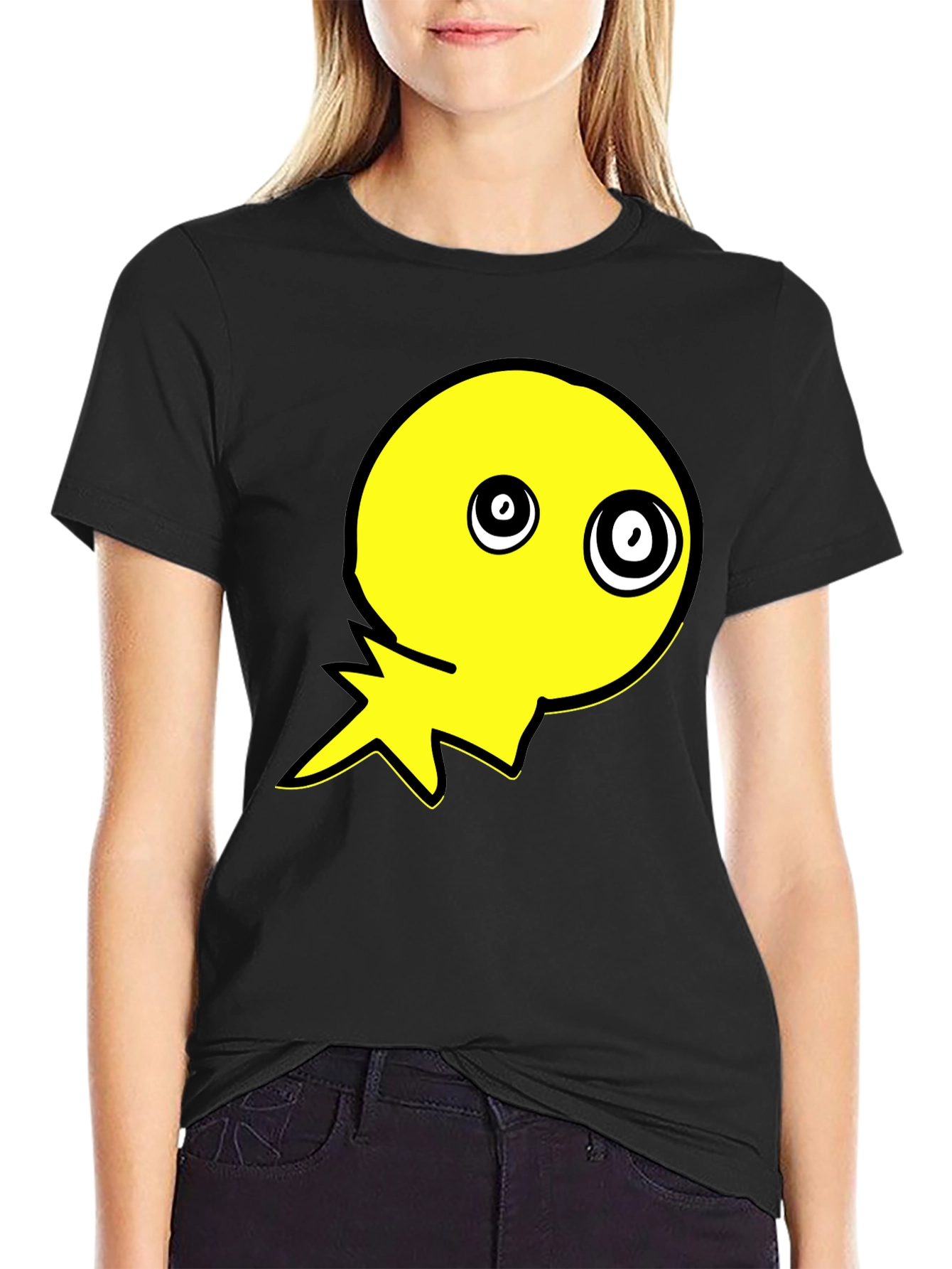 Crazy Eye Yellow Graphic Black T-Shirt