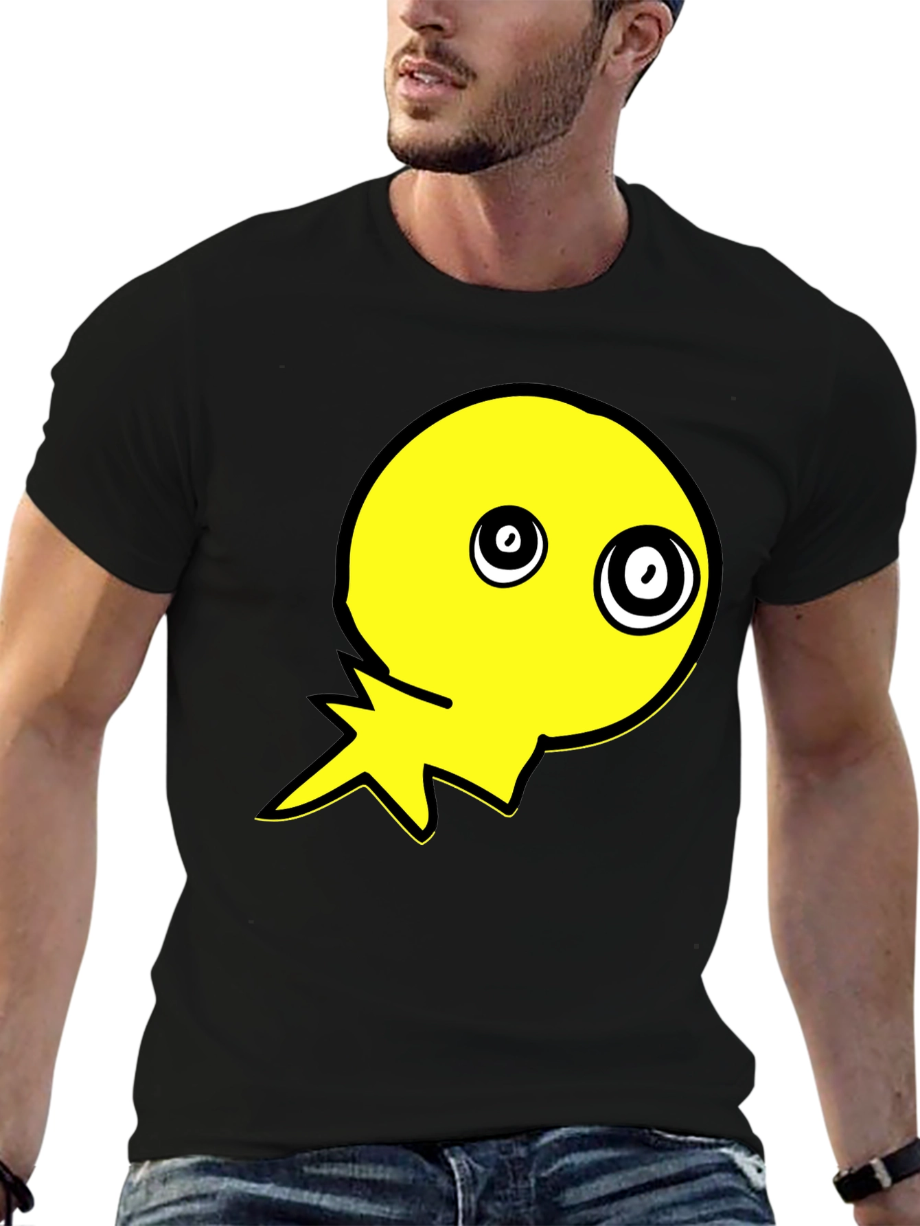 Crazy Eye Yellow Graphic Black T-Shirt