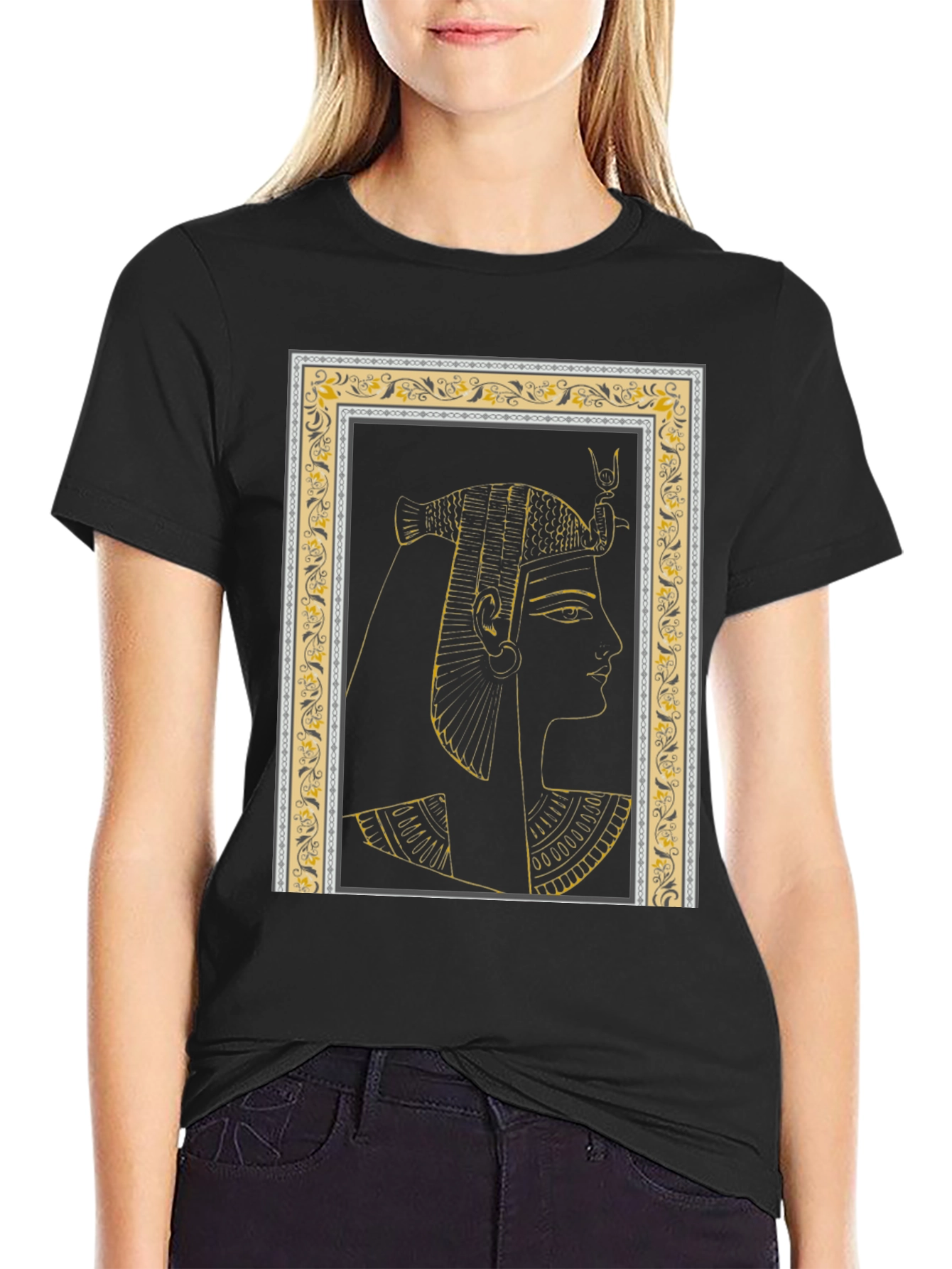 Egyptian Queen Graphic Tee - Black Cotton T-Shirt