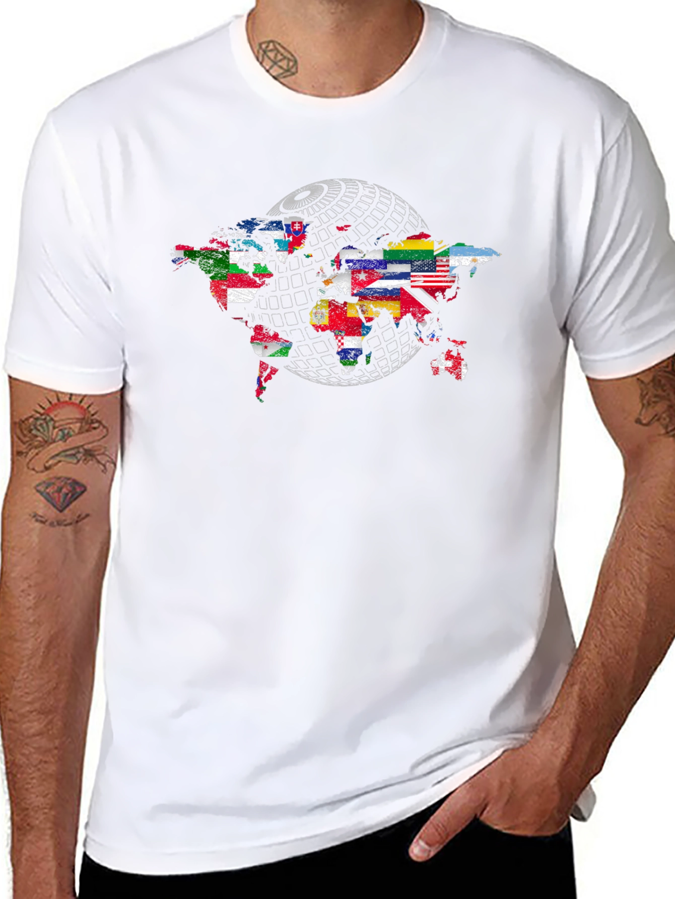 World Flags Map Graphic T-Shirt