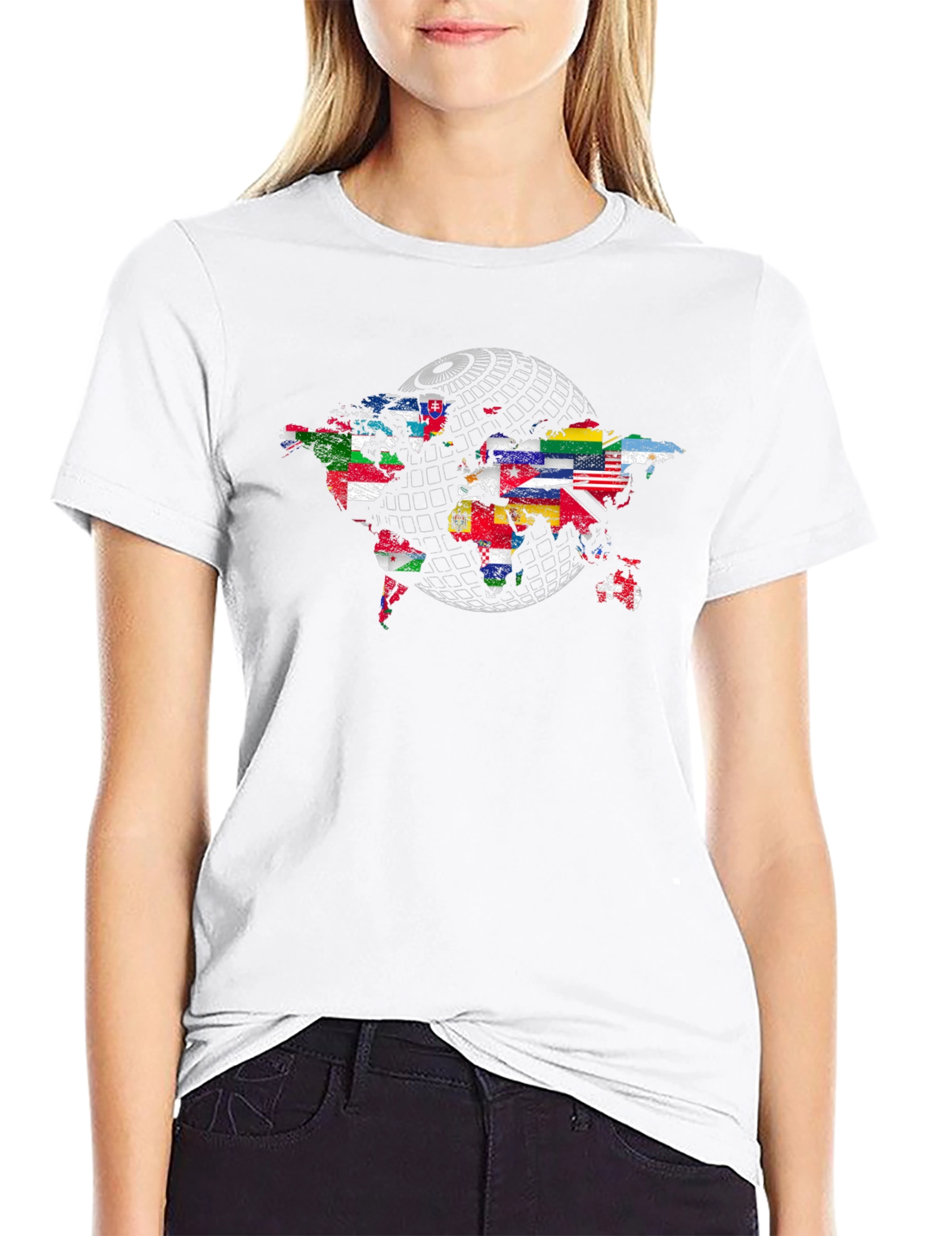 World Flags Map Graphic T-Shirt