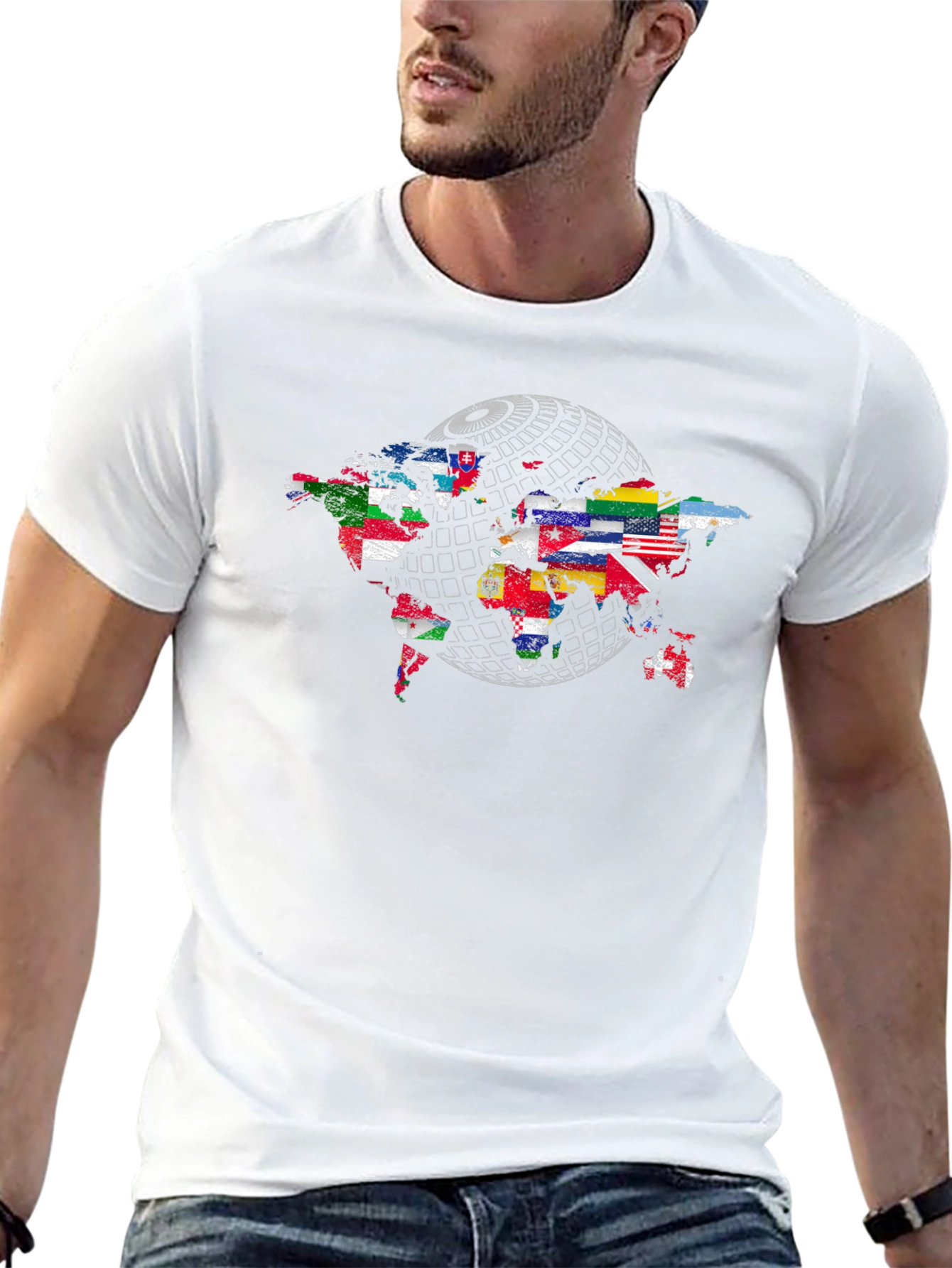 World Flags Map Graphic T-Shirt