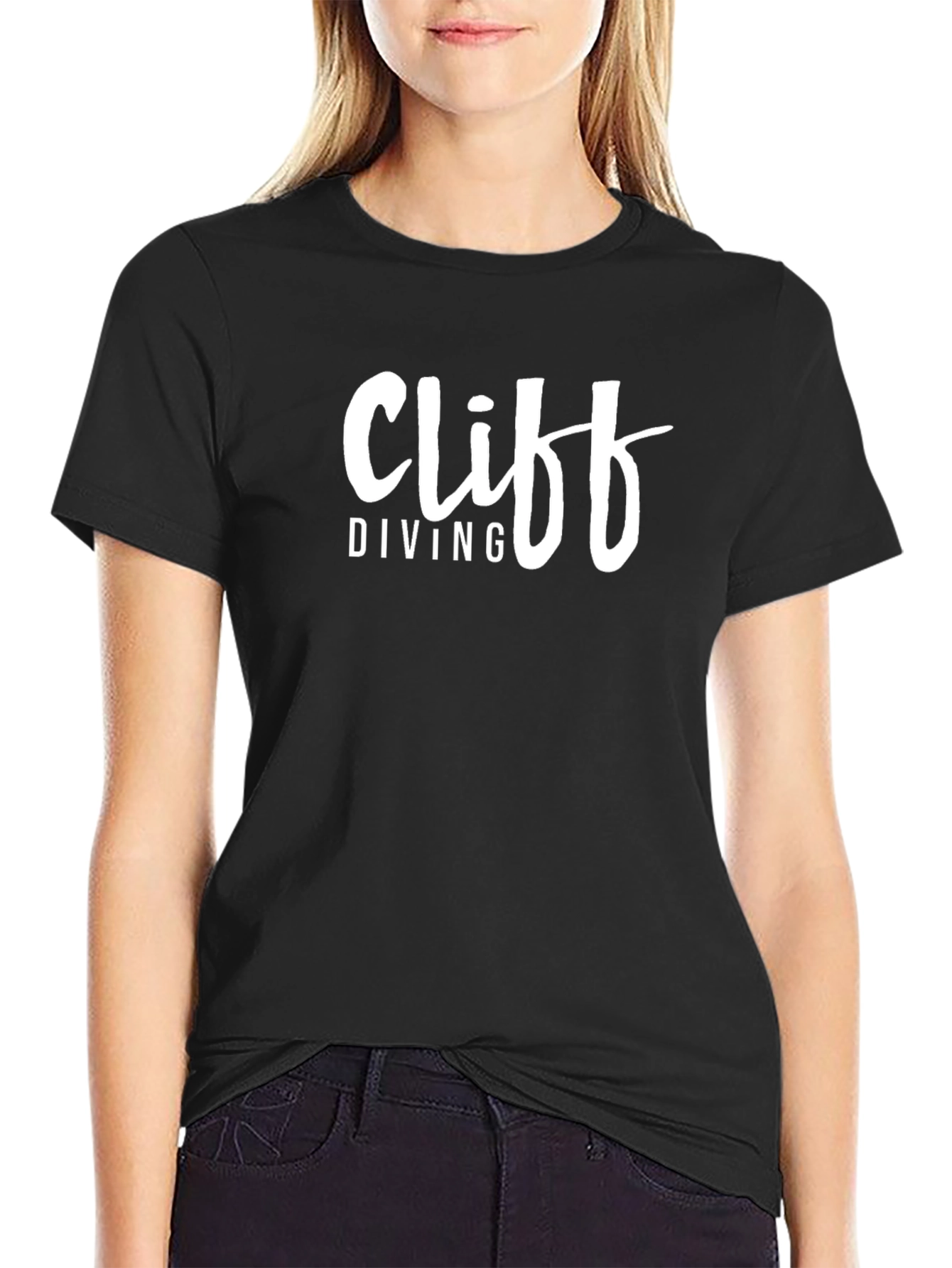 Cliff Diving Graphic T-Shirt - Black Cotton Tee