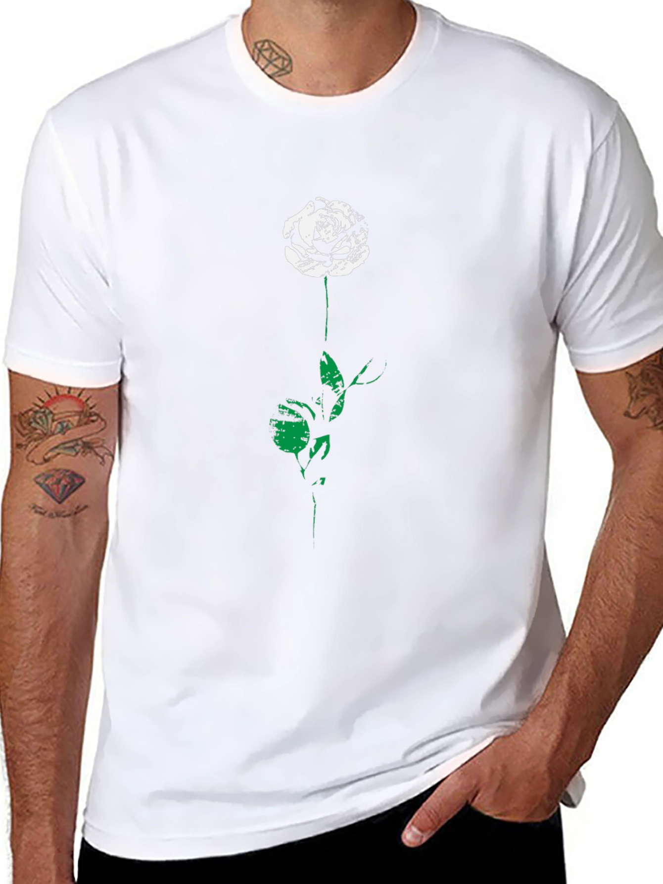 Rose Graphic Tee - Black Cotton Blend Shirt