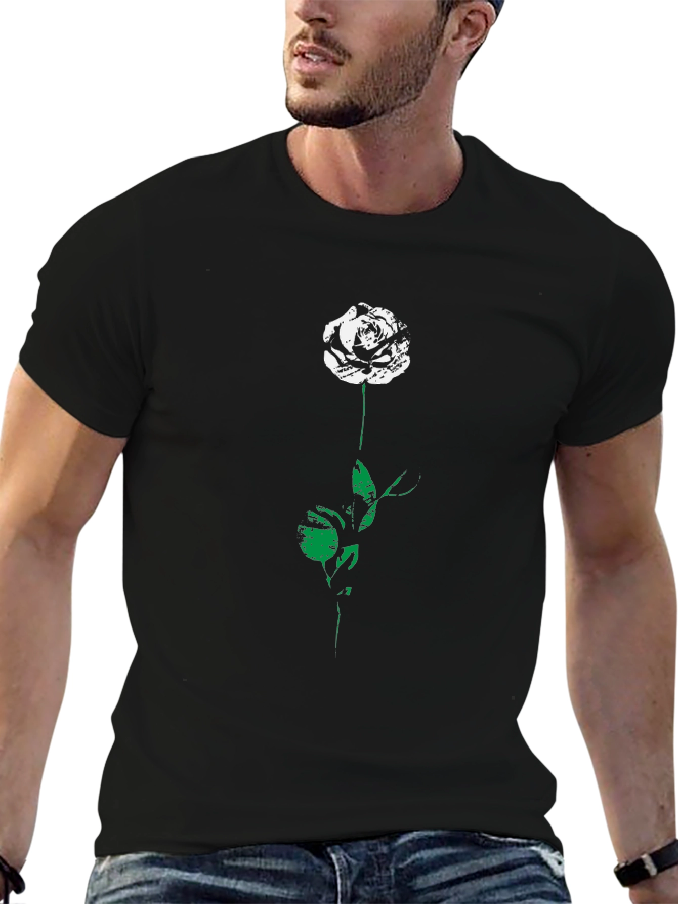 Rose Graphic Tee - Black Cotton Blend Shirt