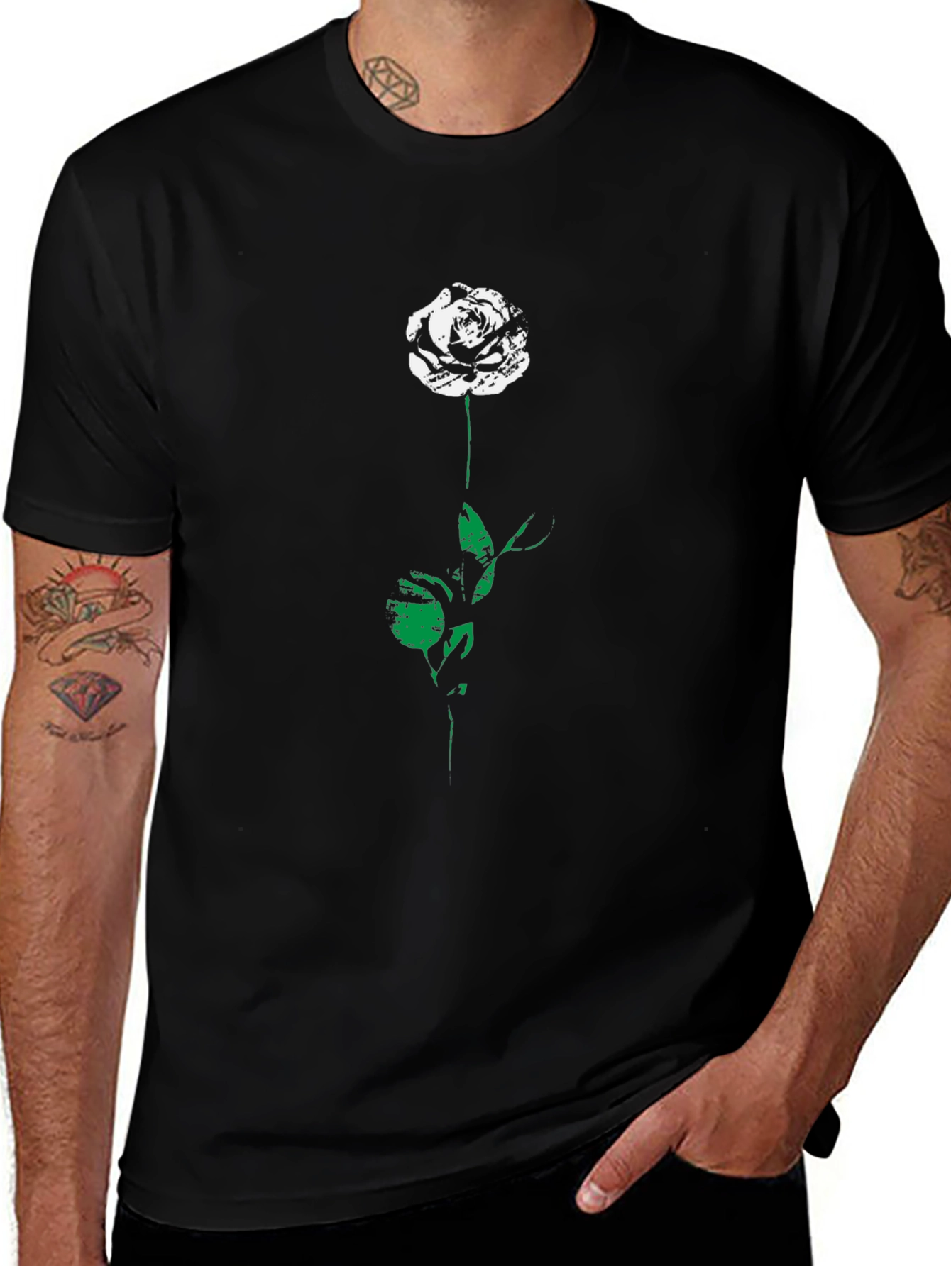 Rose Graphic Tee - Black Cotton Blend Shirt