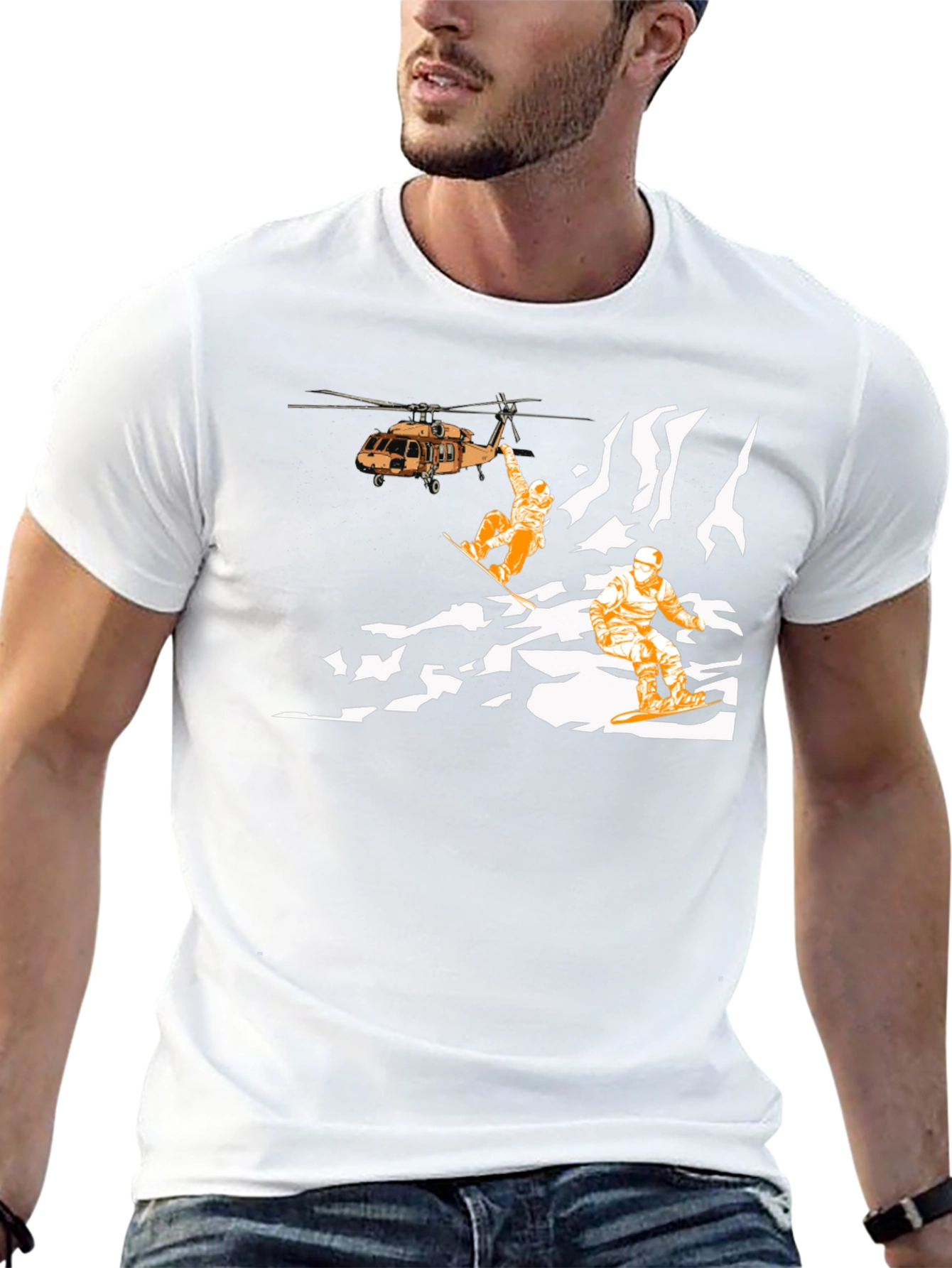 Snowboard Helicopter Rescue Graphic T-Shirt