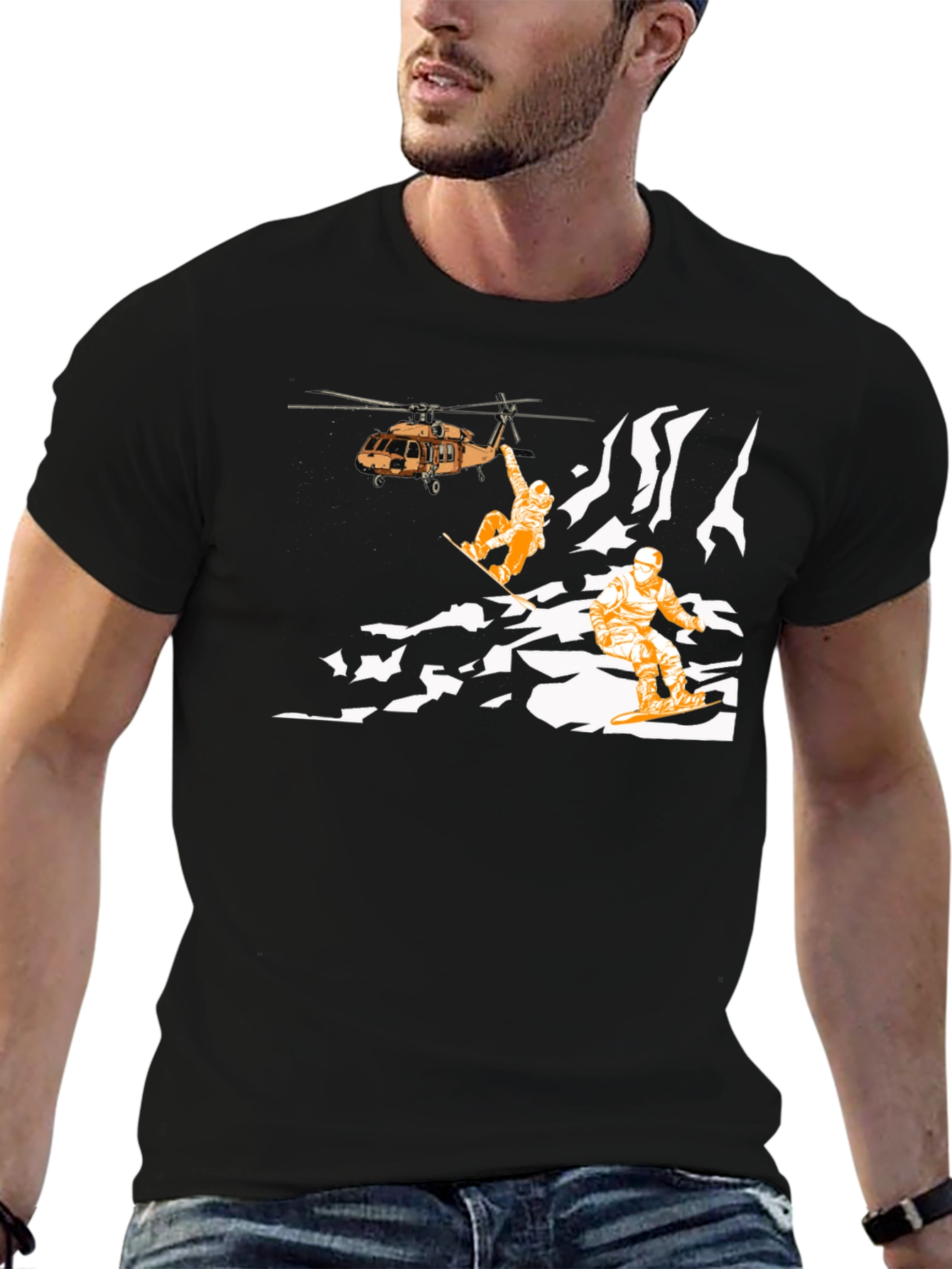 Snowboard Helicopter Rescue Graphic T-Shirt