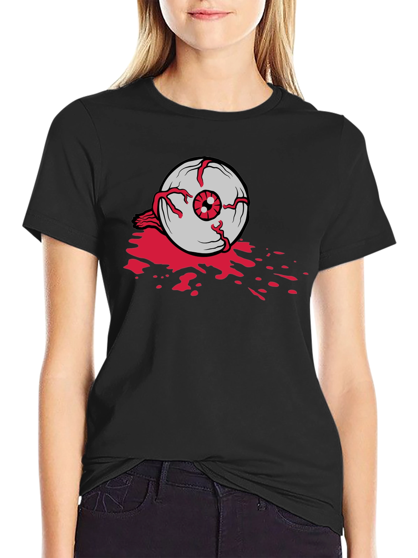 Bloody Eyeball Graphic Tee - Black Cotton Casual Shirt
