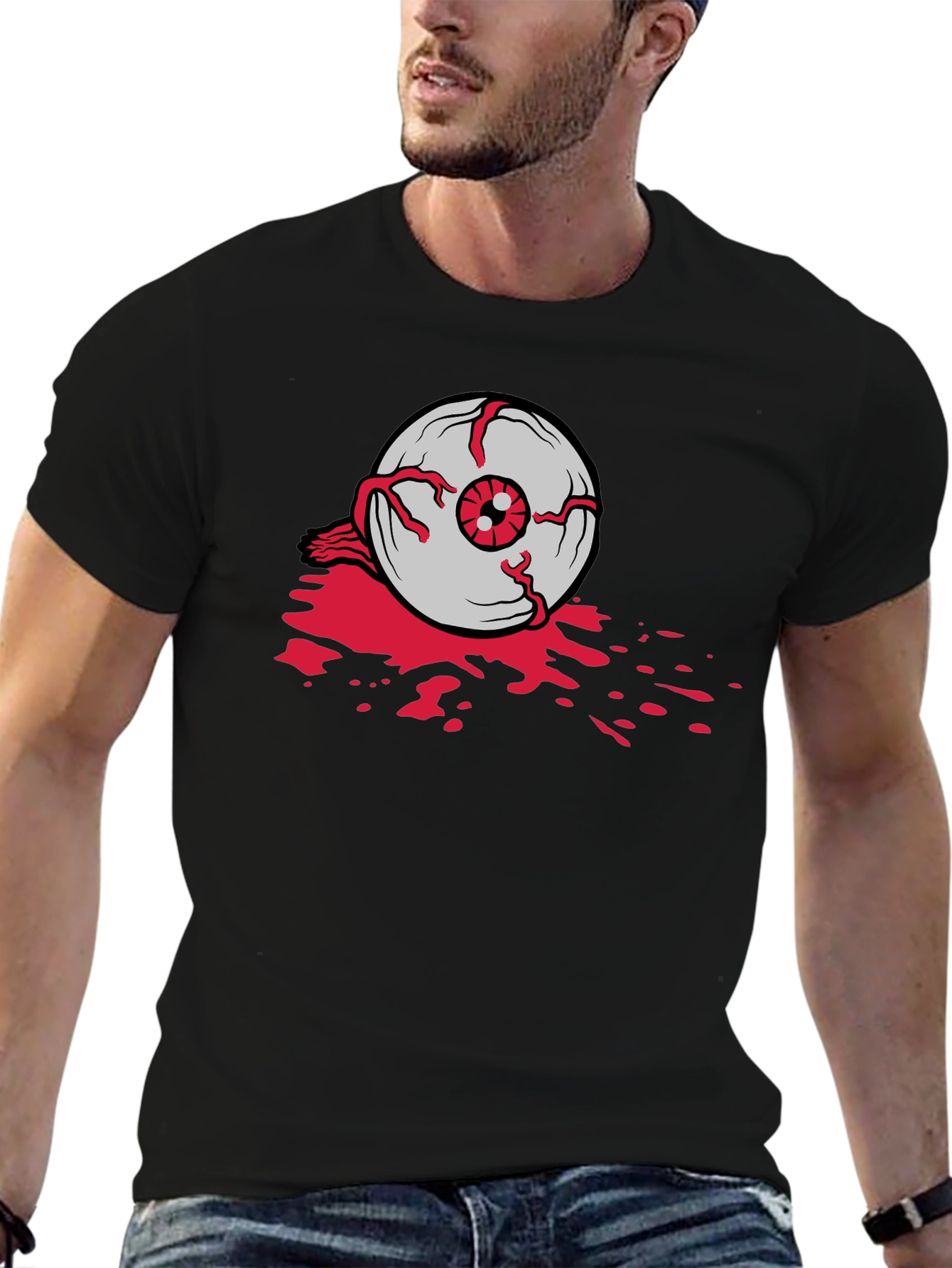 Bloody Eyeball Graphic Tee - Black Cotton Casual Shirt