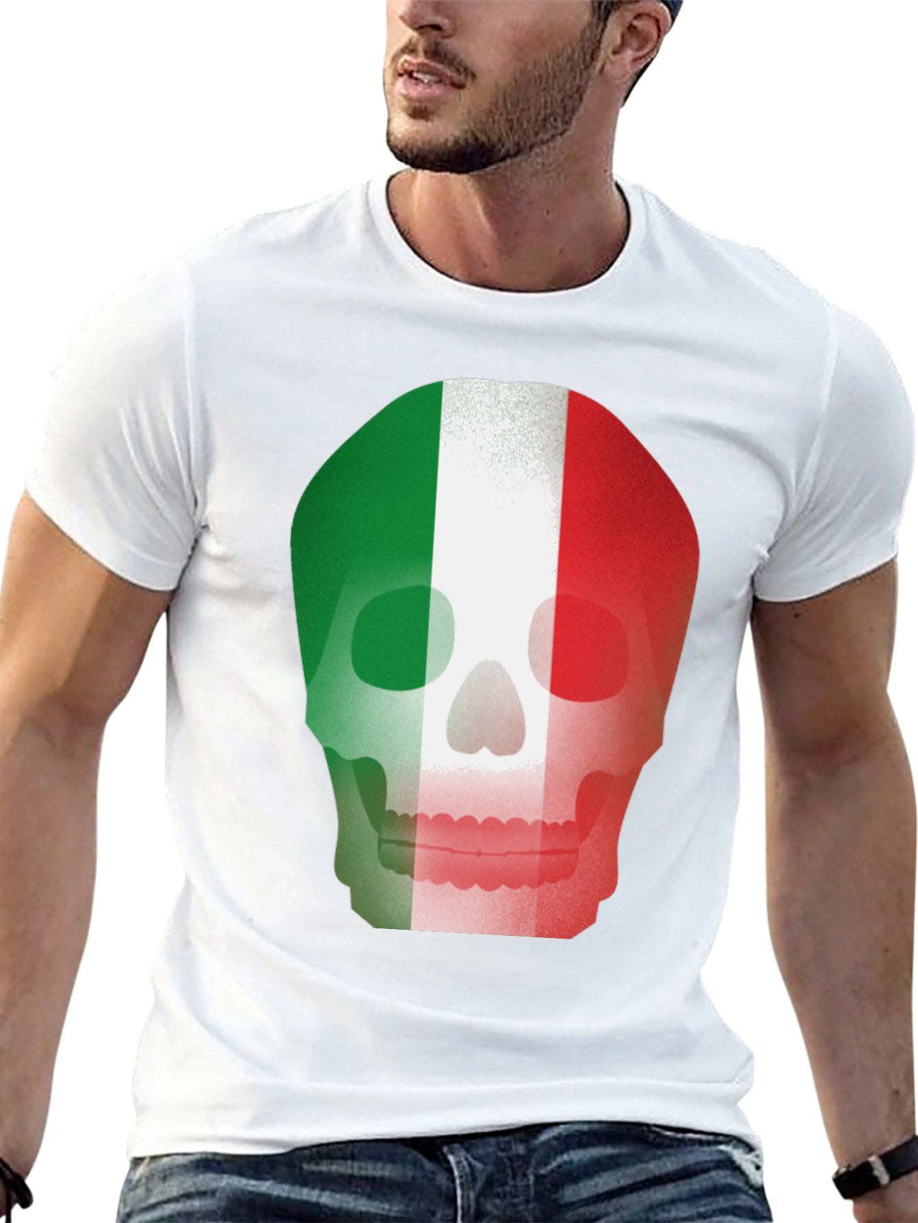 Italian Flag Skull Graphic Tee - Black T-Shirt