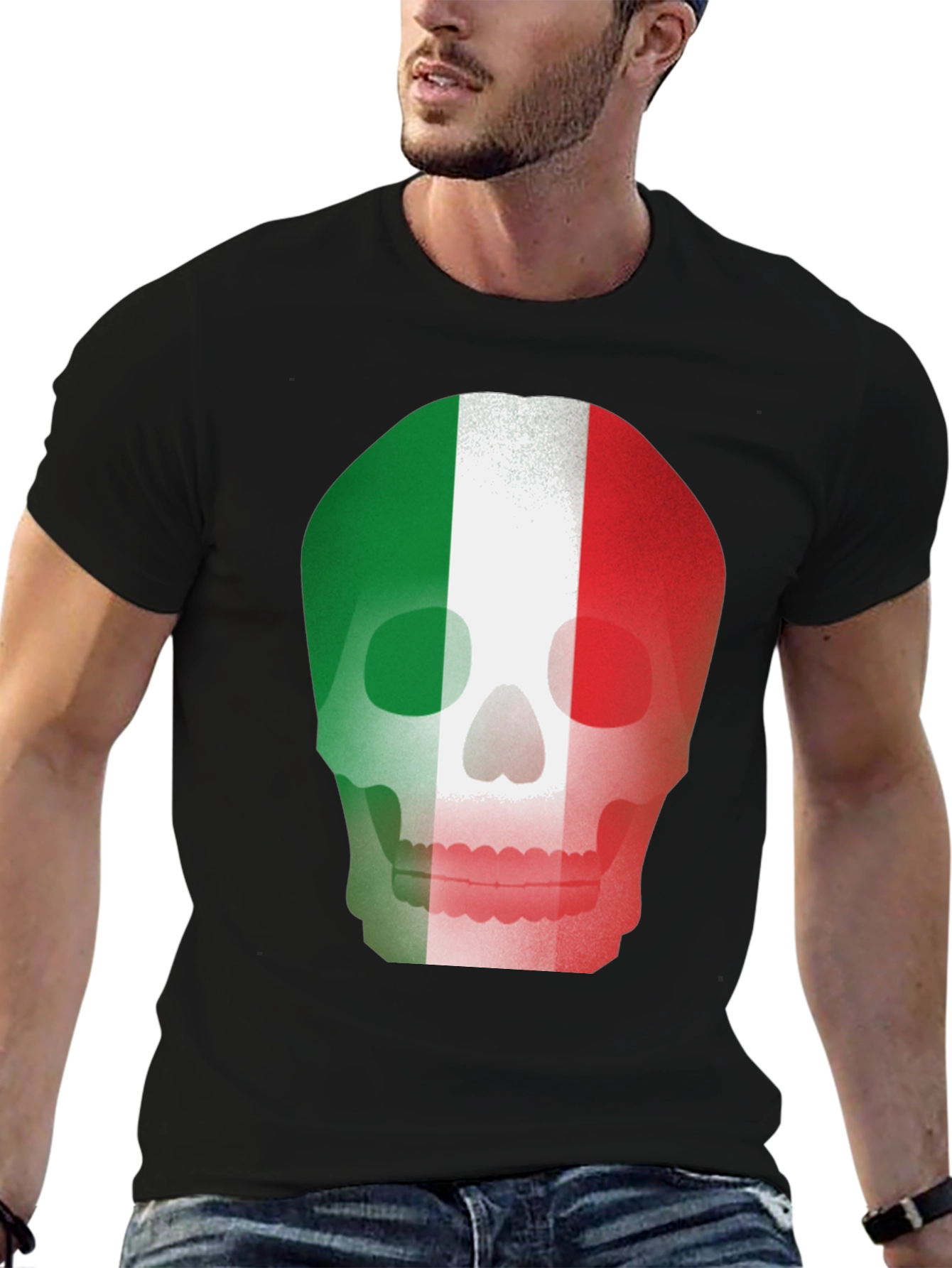 Italian Flag Skull Graphic Tee - Black T-Shirt