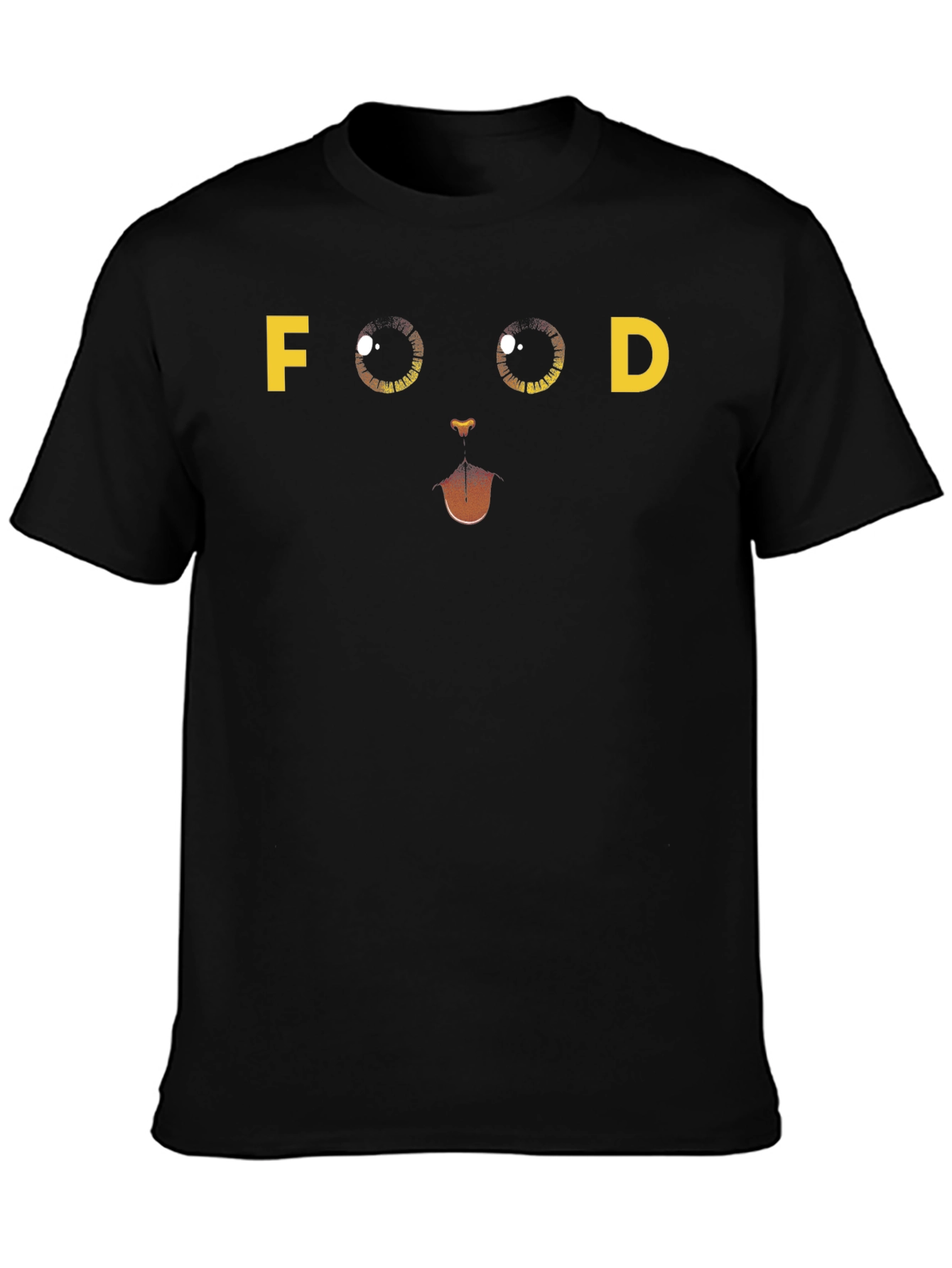 Funny FOOD Cat Face Graphic T-Shirt - Black