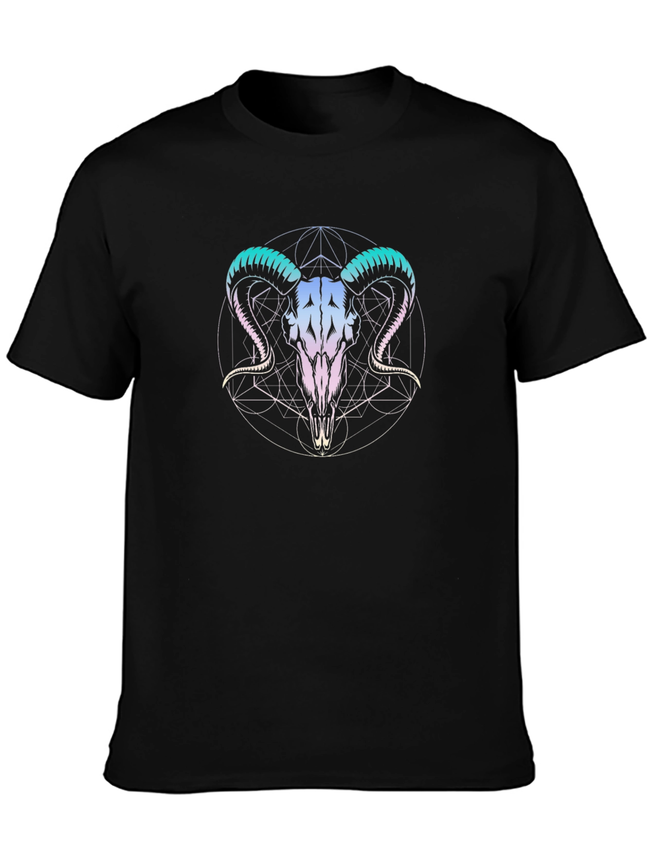 Ram Skull Graphic Tee - Black Cotton T-Shirt
