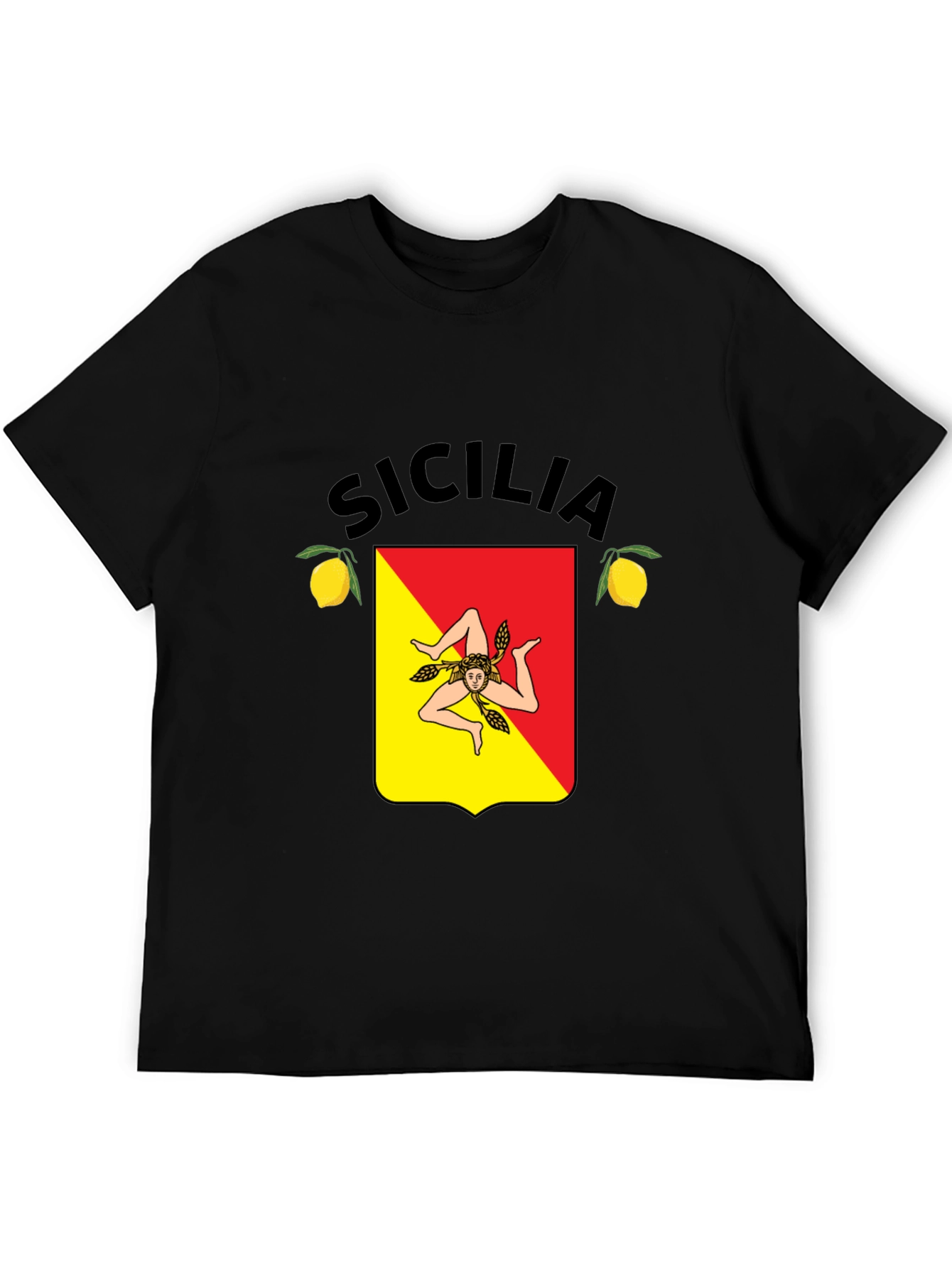 Sicilia Trinacria T-Shirt Black Cotton