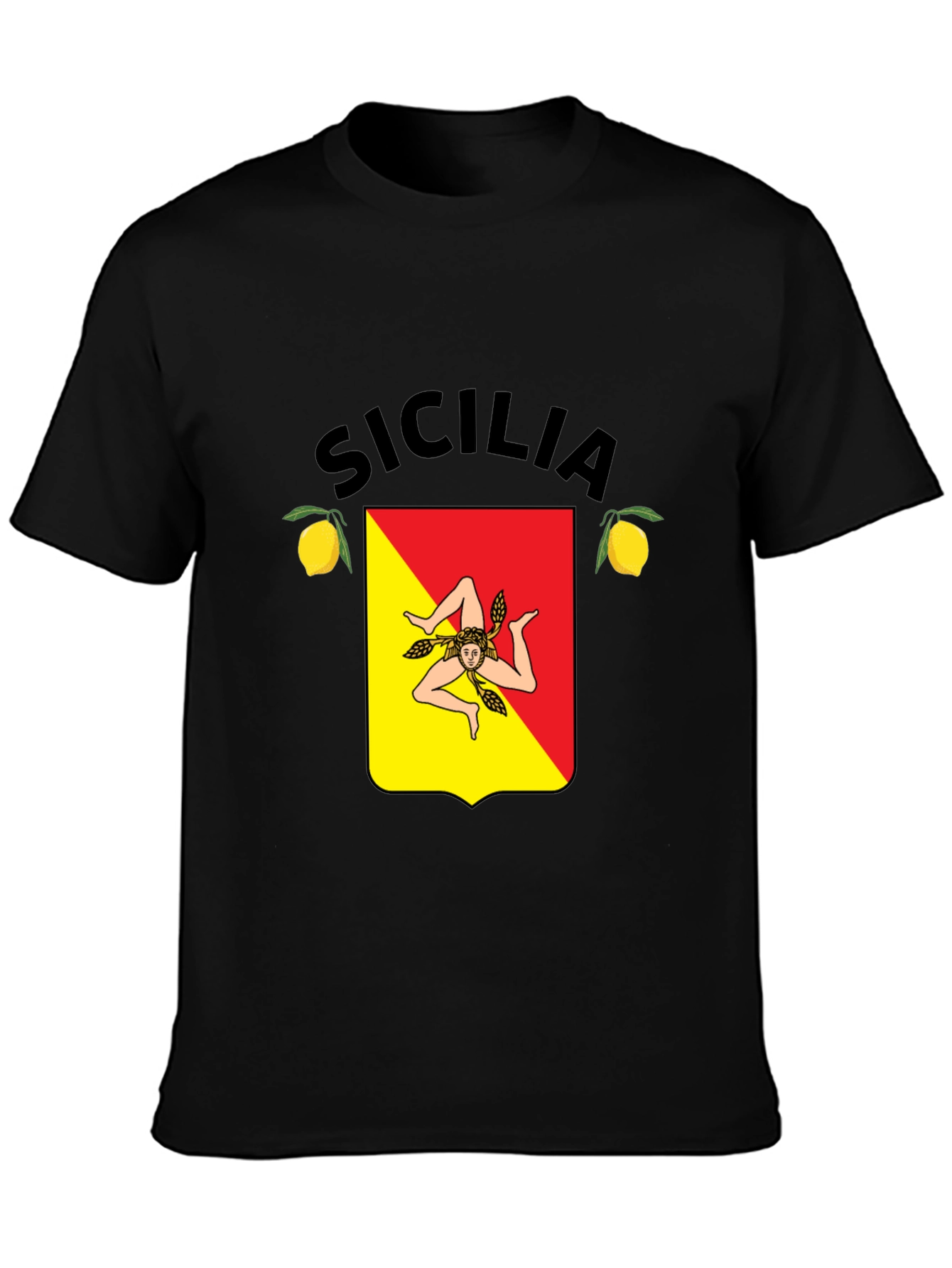 Sicilia Trinacria T-Shirt Black Cotton