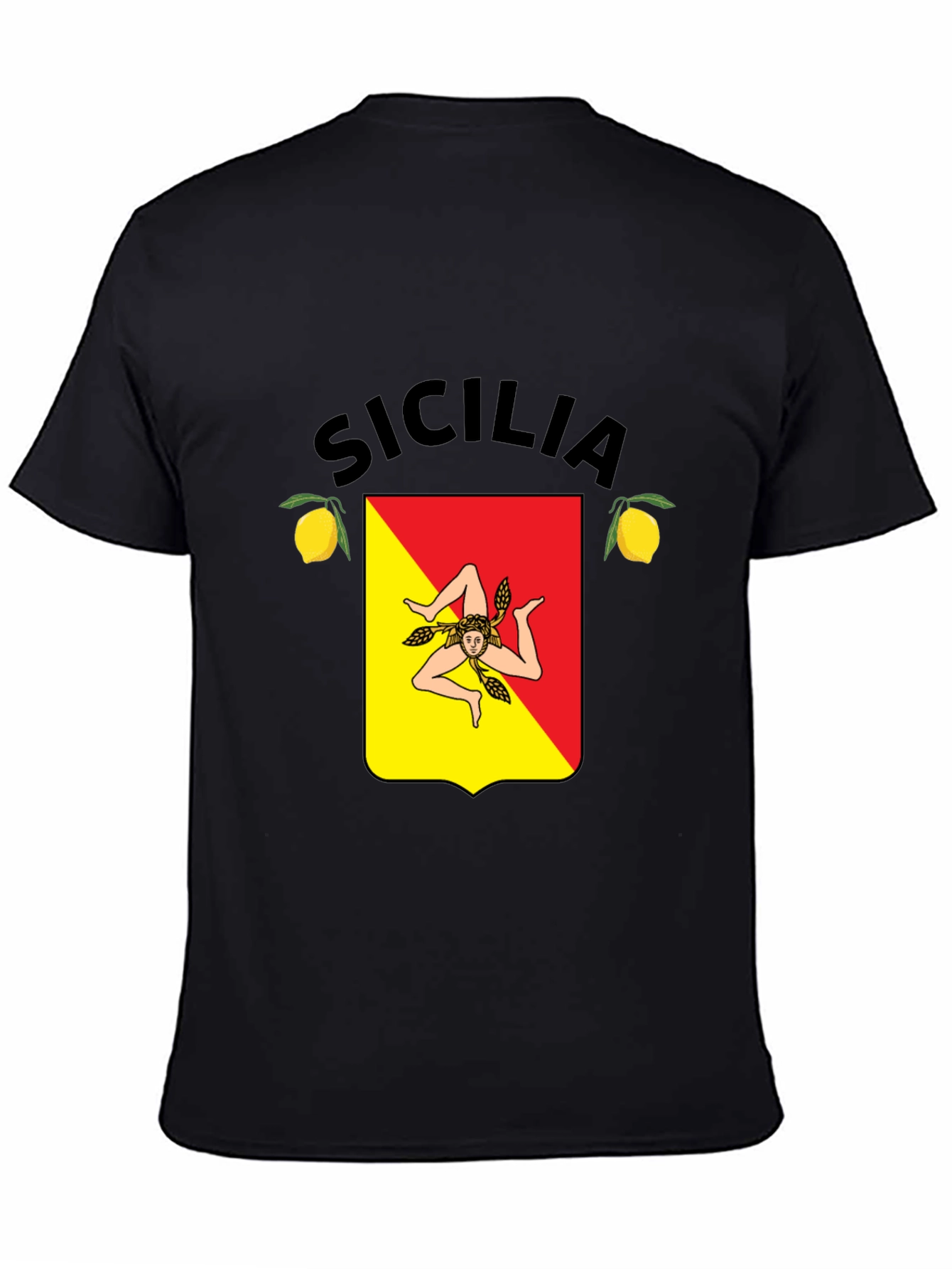 Sicilia Trinacria T-Shirt Black Cotton