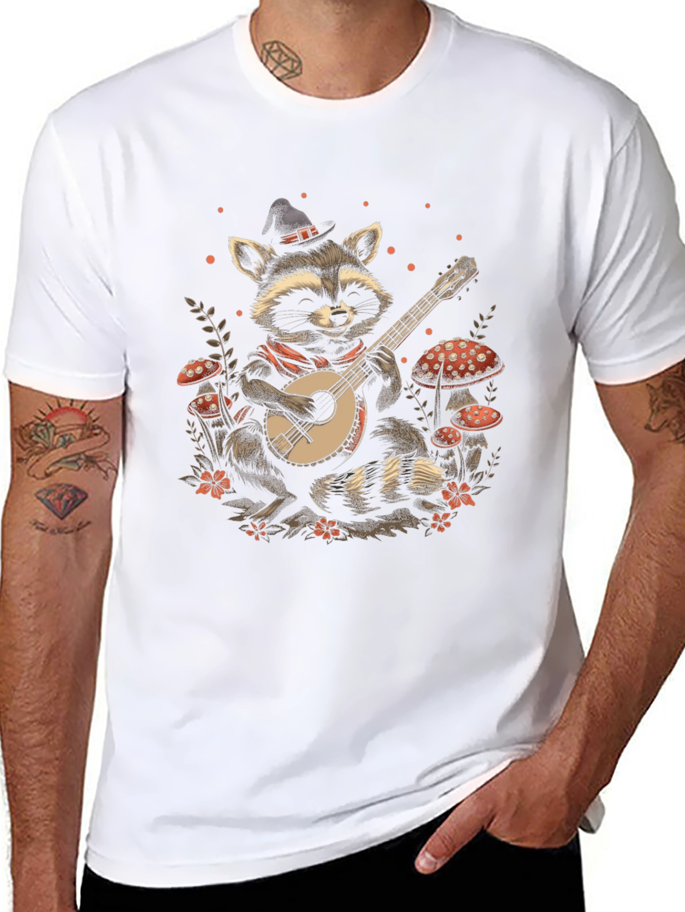 Raccoon Banjo T-Shirt - Musical Wildlife Tee