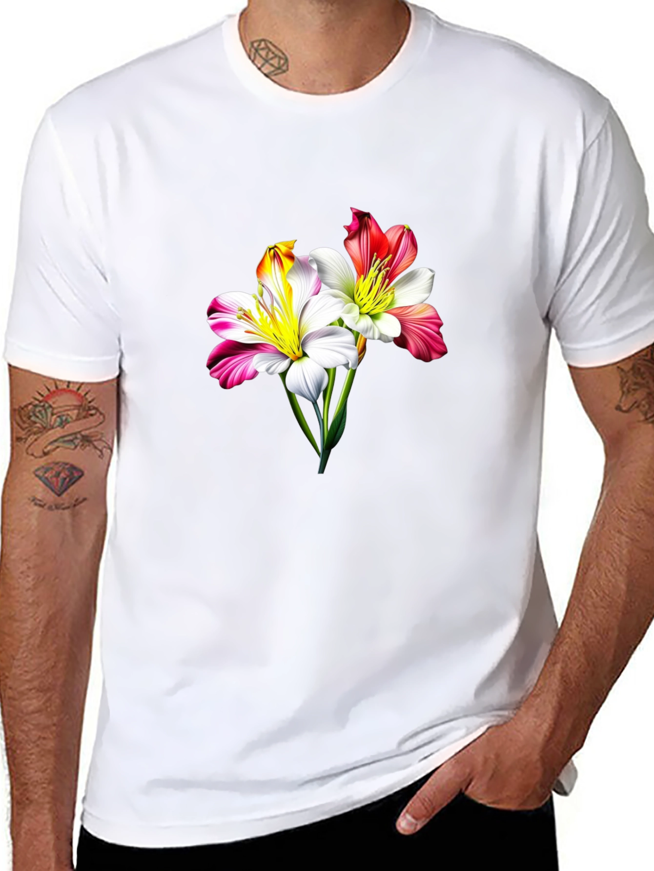 Floral Lily Graphic Tee - Stylish Black T-Shirt