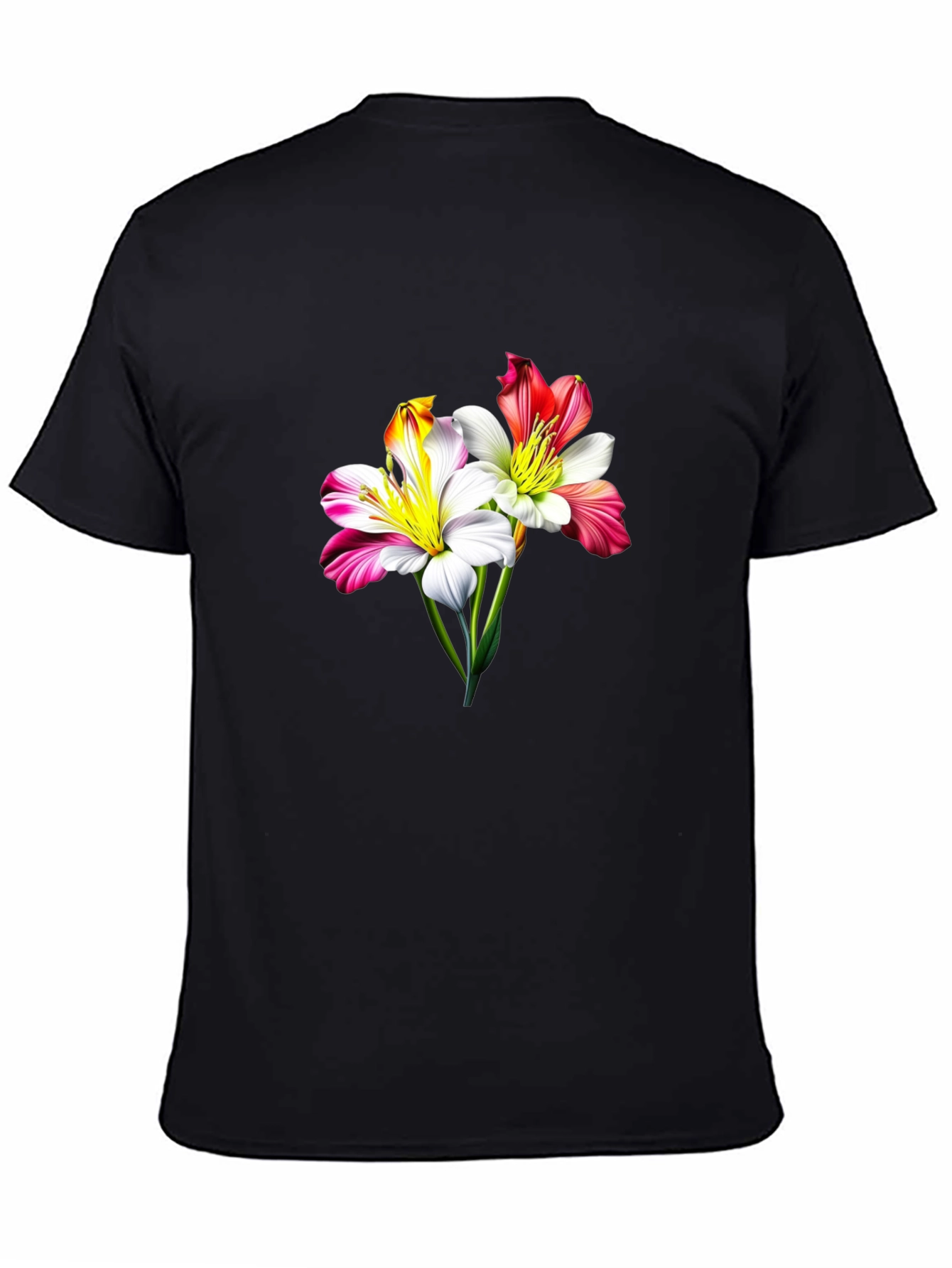 Floral Lily Graphic Tee - Stylish Black T-Shirt