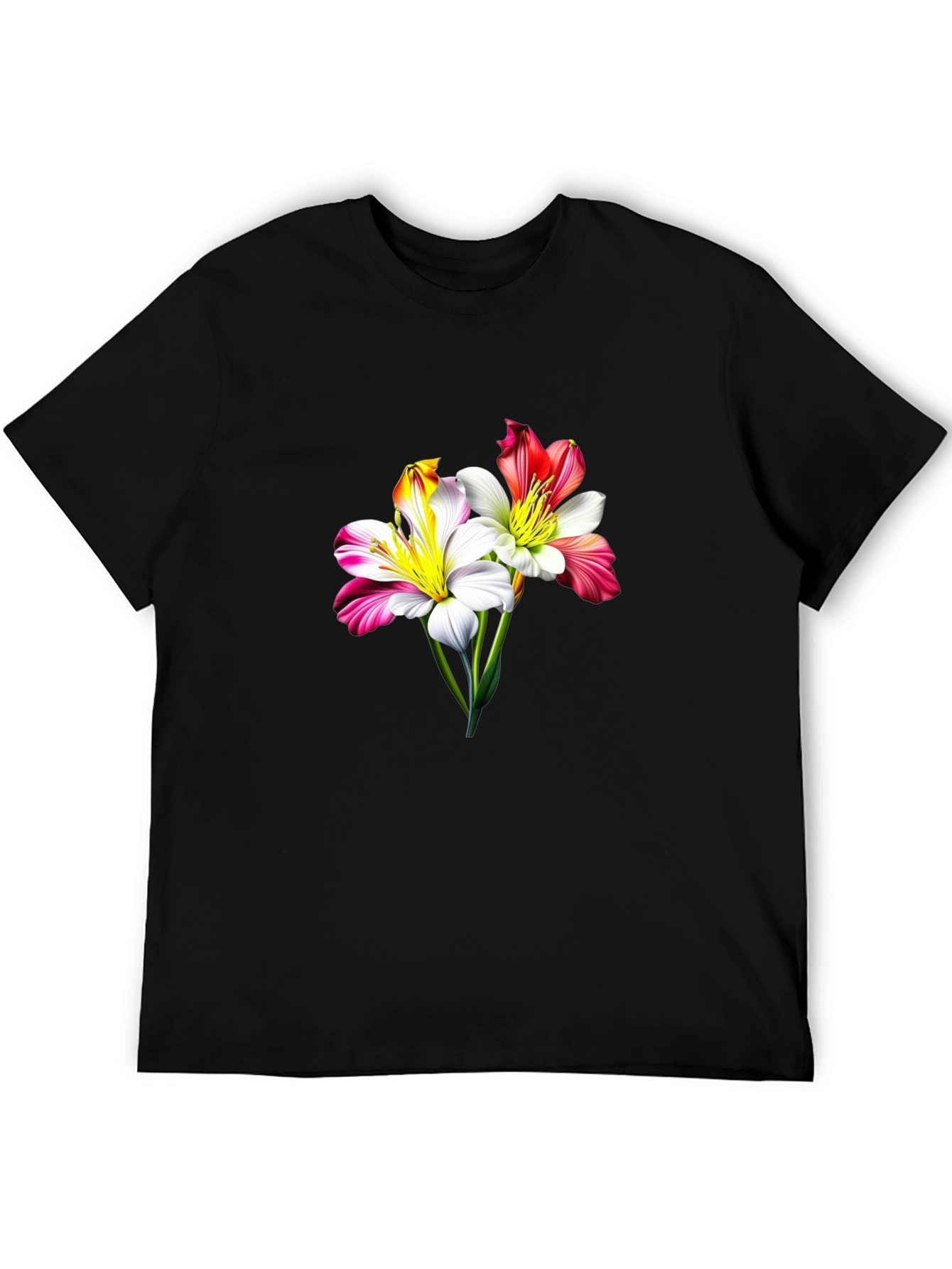 Floral Lily Graphic Tee - Stylish Black T-Shirt