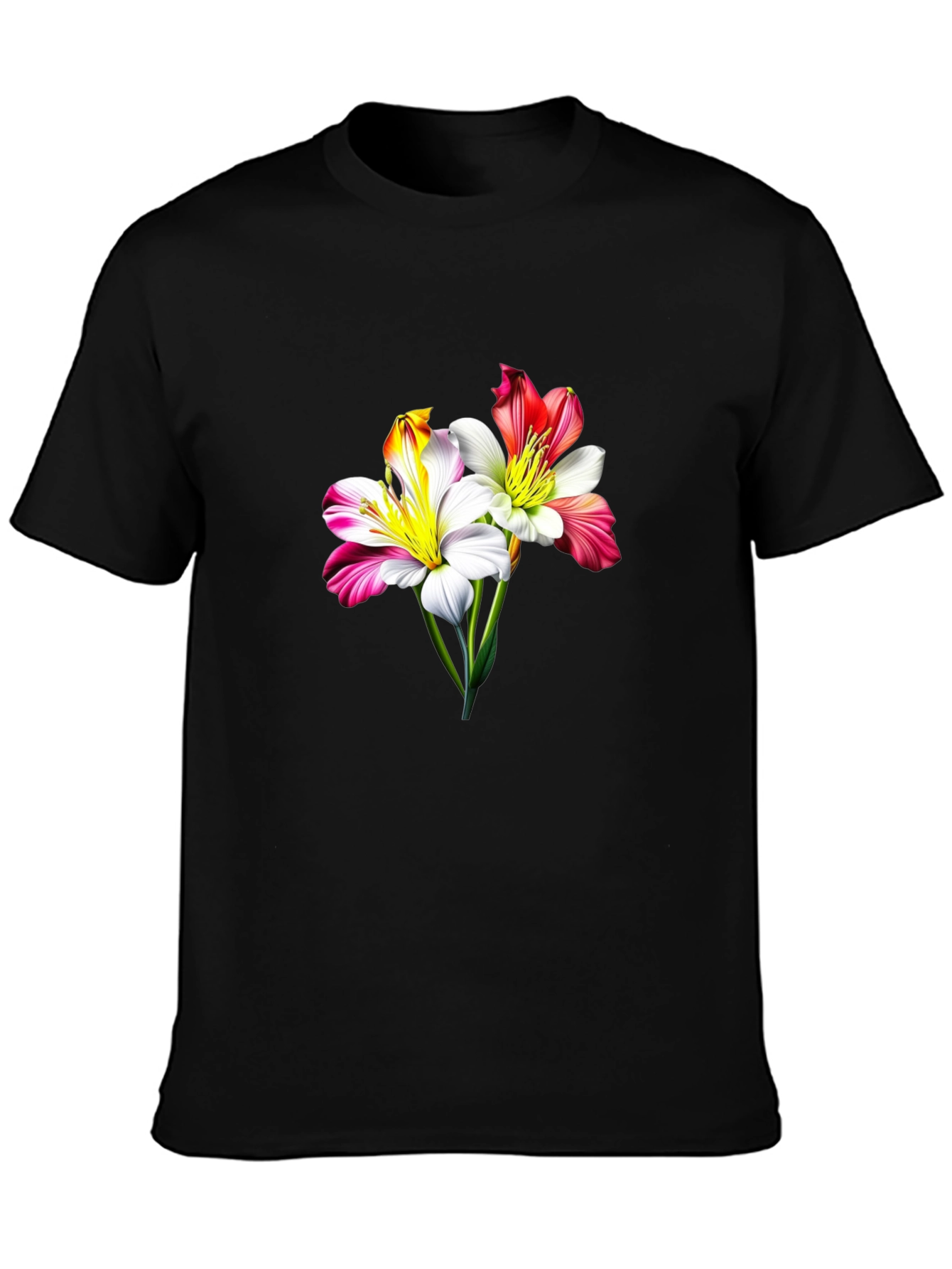Floral Lily Graphic Tee - Stylish Black T-Shirt