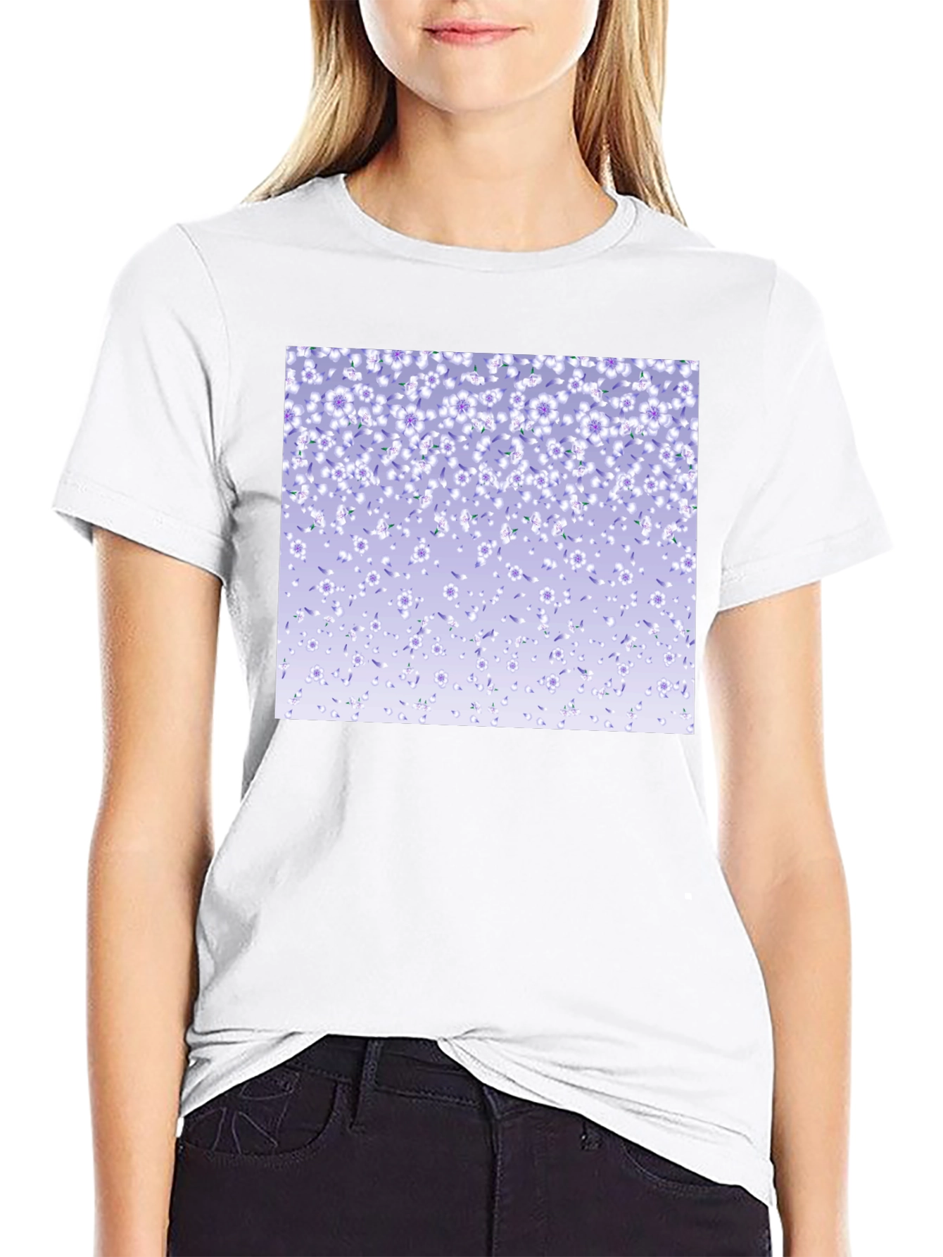 Floral Print T-Shirt - Casual Black Tee