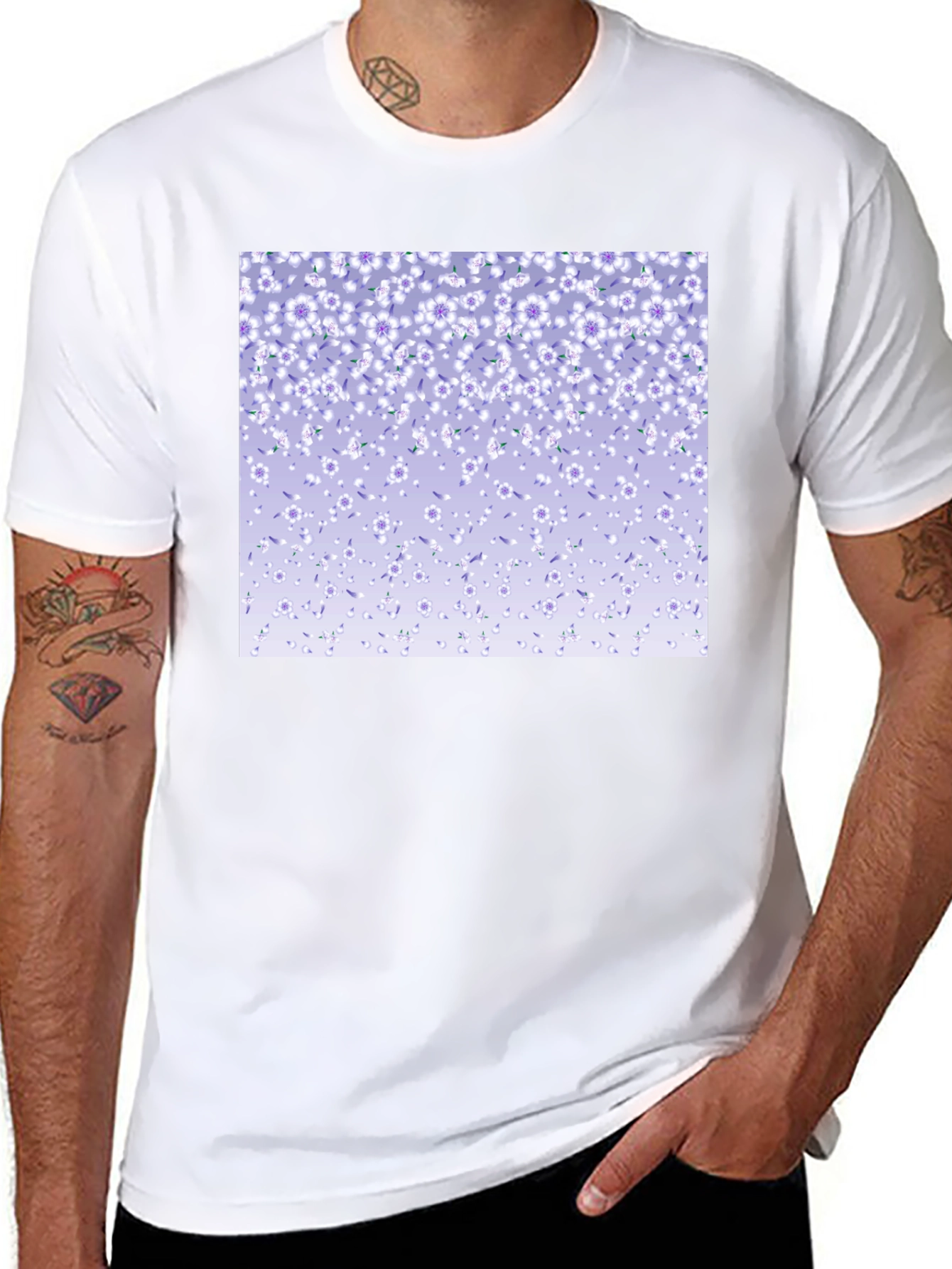 Floral Print T-Shirt - Casual Black Tee