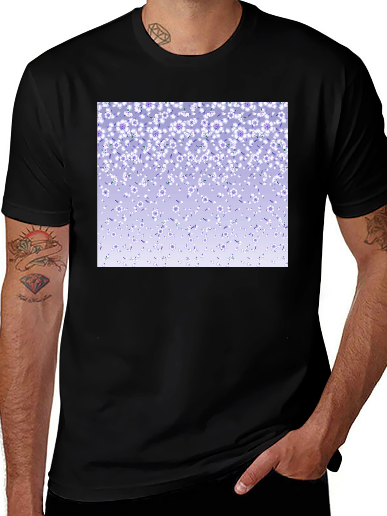 Floral Print T-Shirt - Casual Black Tee